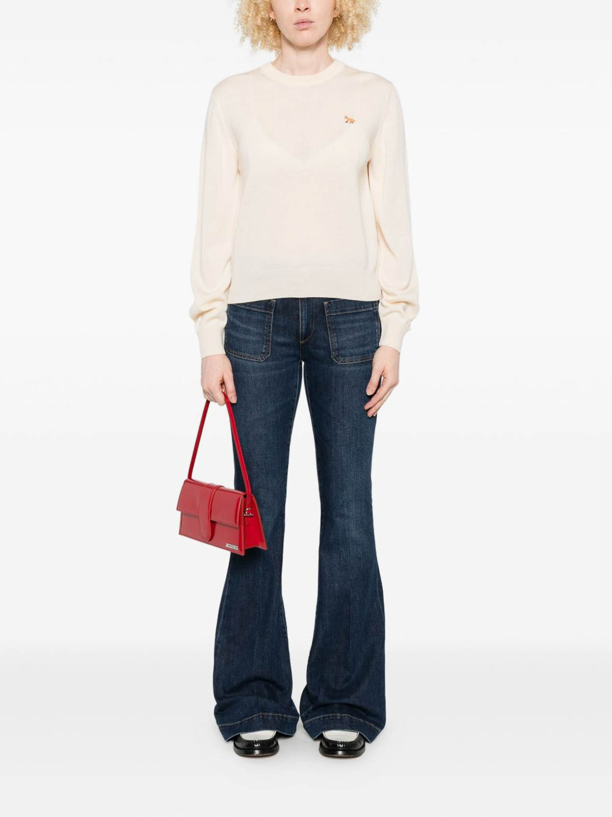 Maison Kitsuné Baby Fox Embroidered Merino-wool Sweater In Neutral
