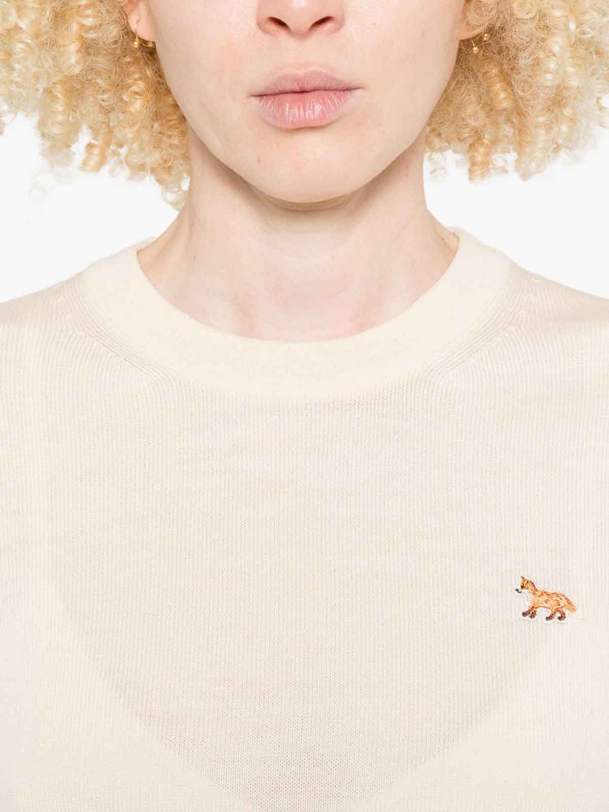 Maison Kitsuné Baby Fox Embroidered Merino-wool Sweater In Neutral