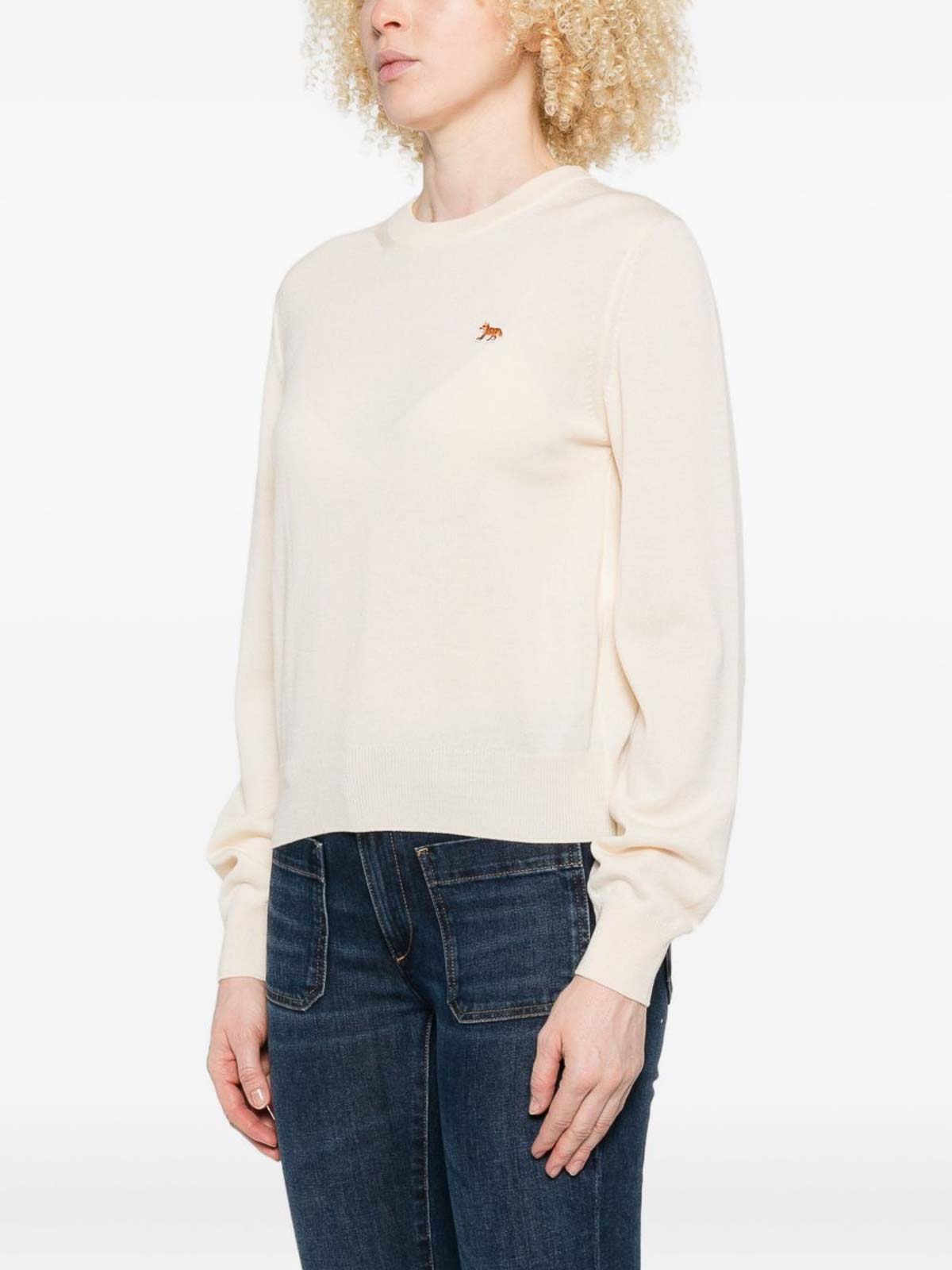 Maison Kitsuné Baby Fox Embroidered Merino-wool Sweater In Neutral