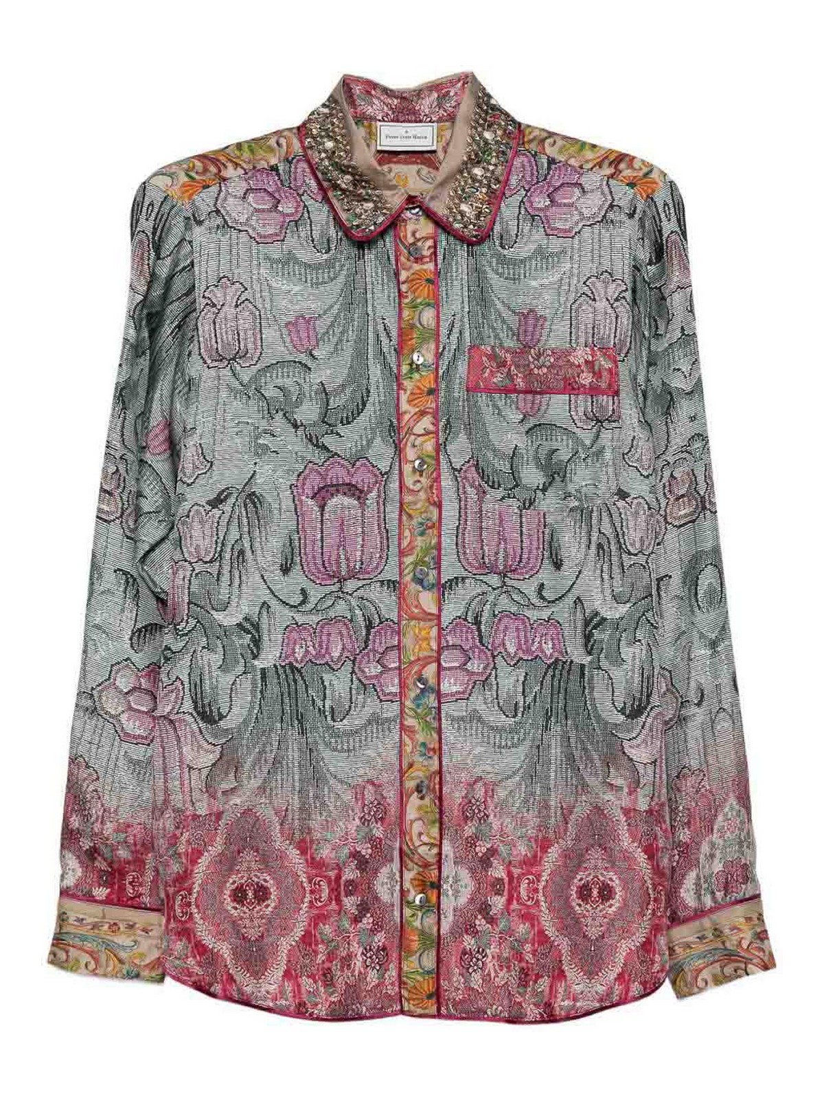 Pierre-louis Mascia Pierre Louis Mascia Printed Silk Shirt In Blue