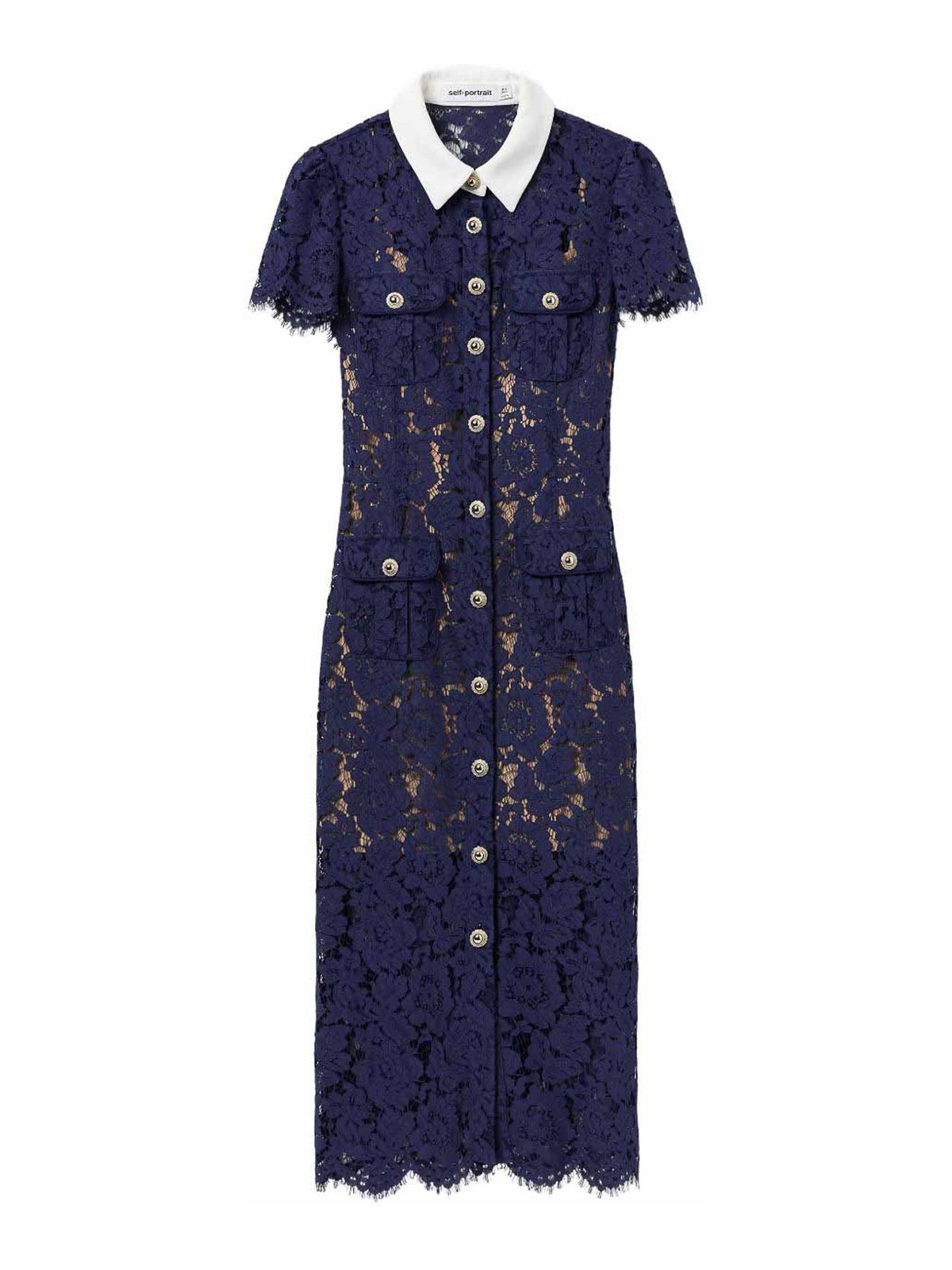 Self-portrait Navy Blue Dress With Front Button Fastening In Blue