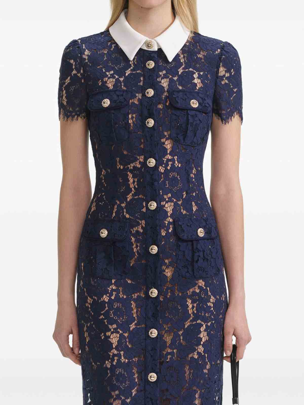 Self-portrait Navy Blue Dress With Front Button Fastening In Blue