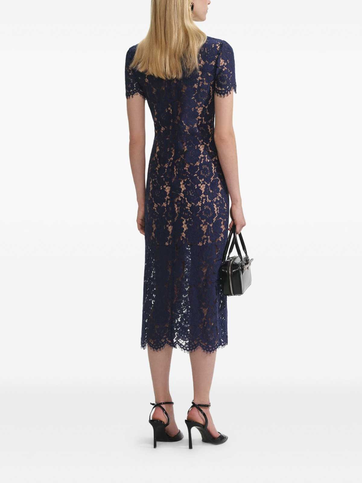 Self-portrait Navy Blue Dress With Front Button Fastening In Blue
