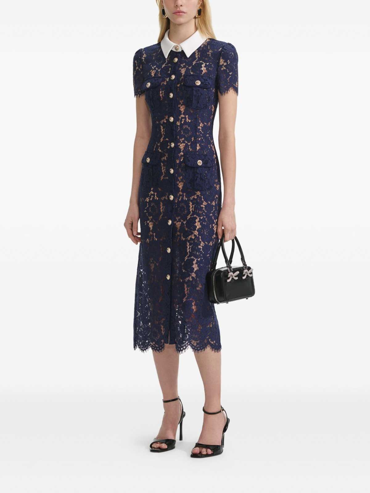 Self-portrait Navy Blue Dress With Front Button Fastening In Blue
