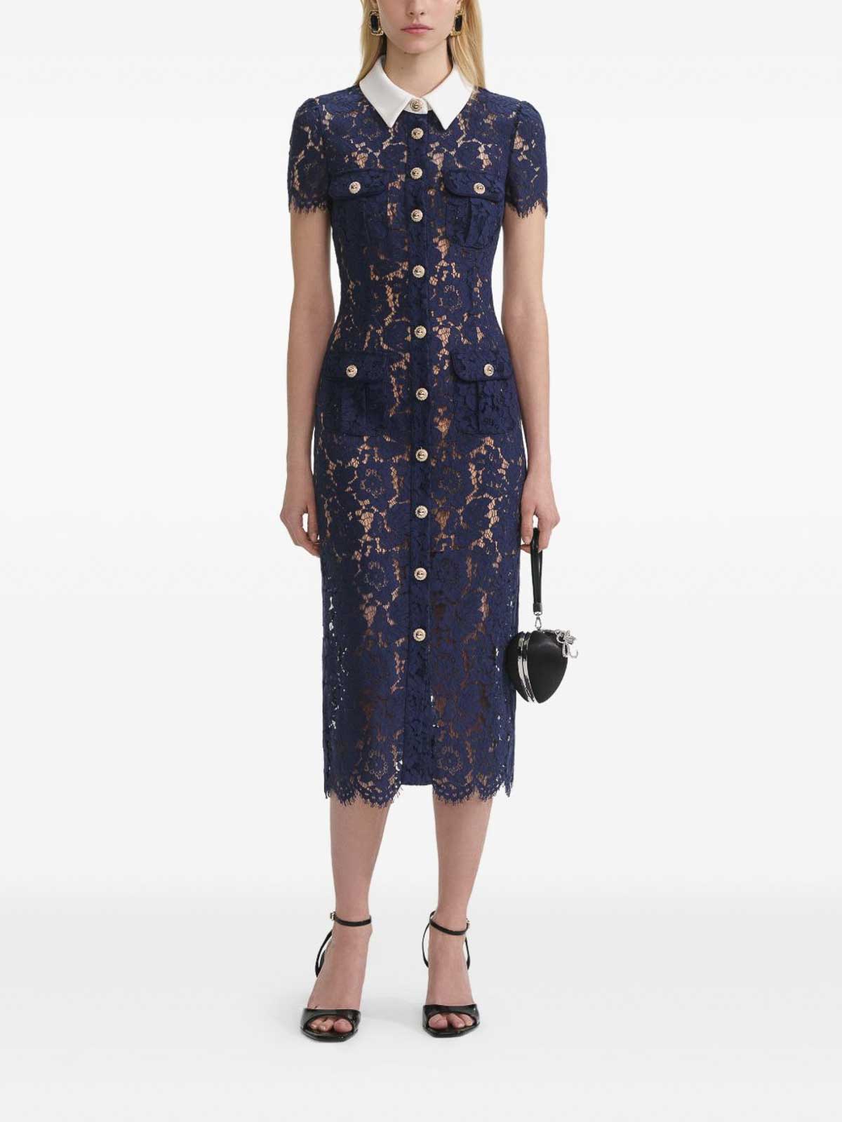 Self-portrait Navy Blue Dress With Front Button Fastening In Blue