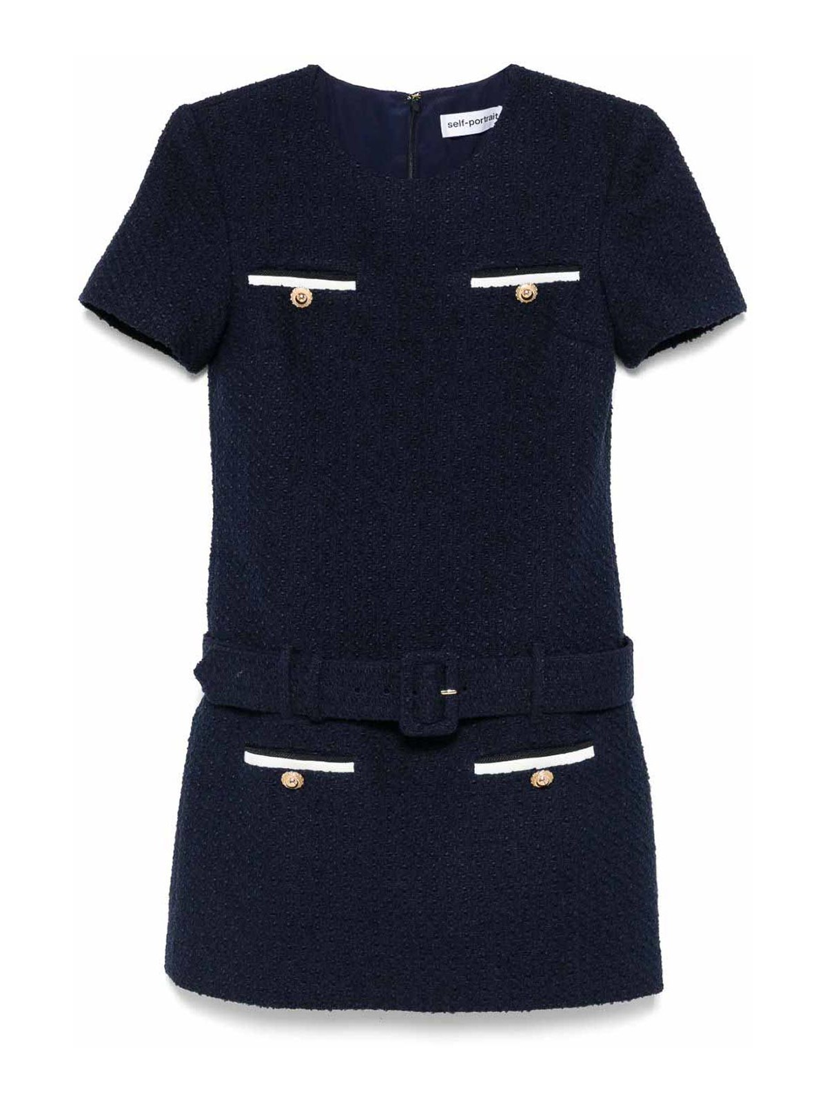 Self-portrait Textured Boucle Mini Dress In Black