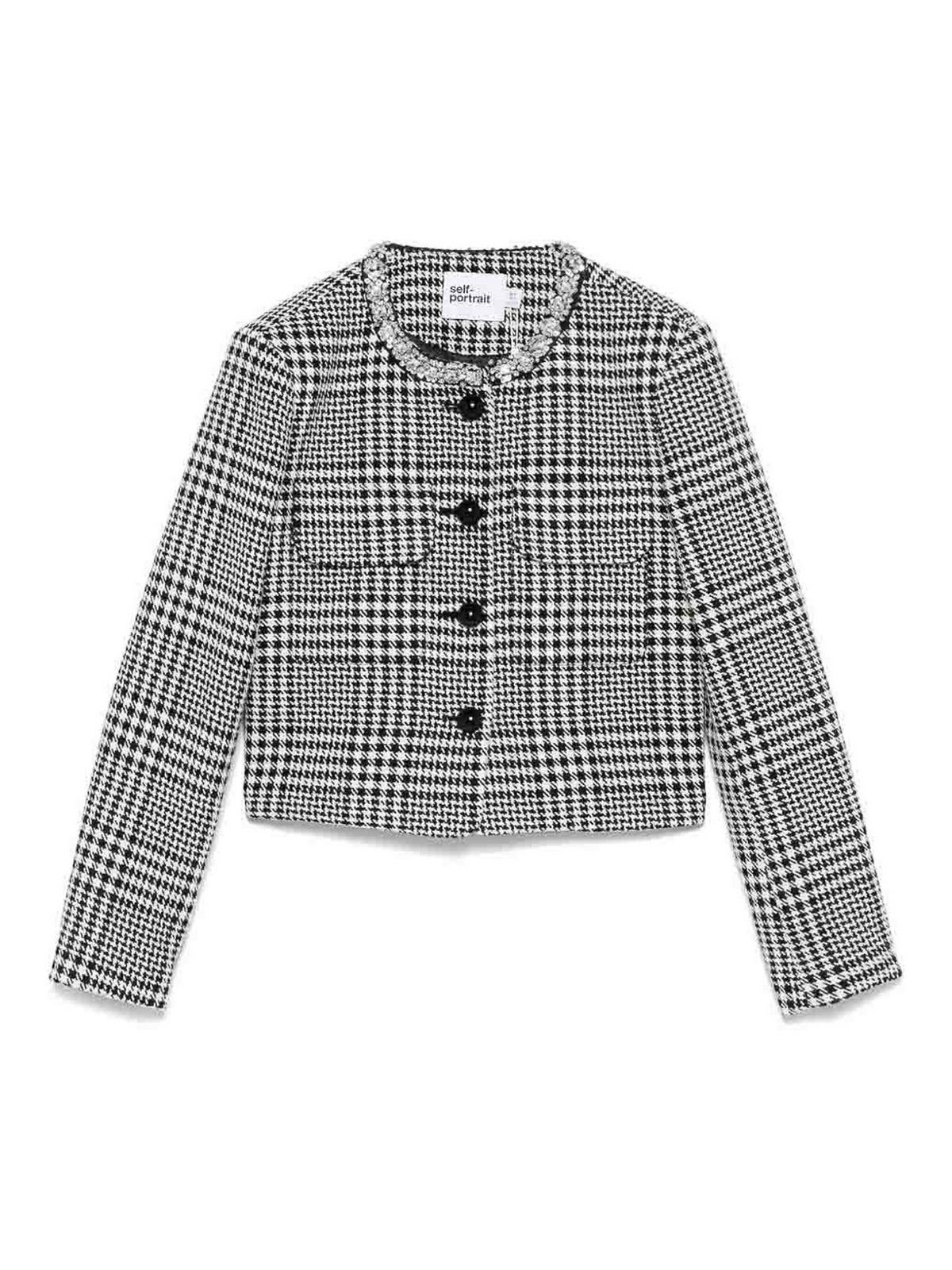 Self-portrait Wool Blend Checked Jacket In White