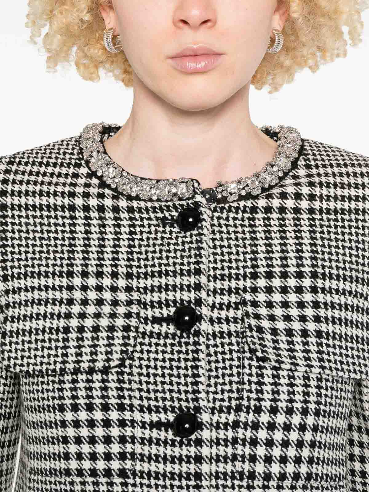 Self-portrait Wool Blend Checked Jacket In White