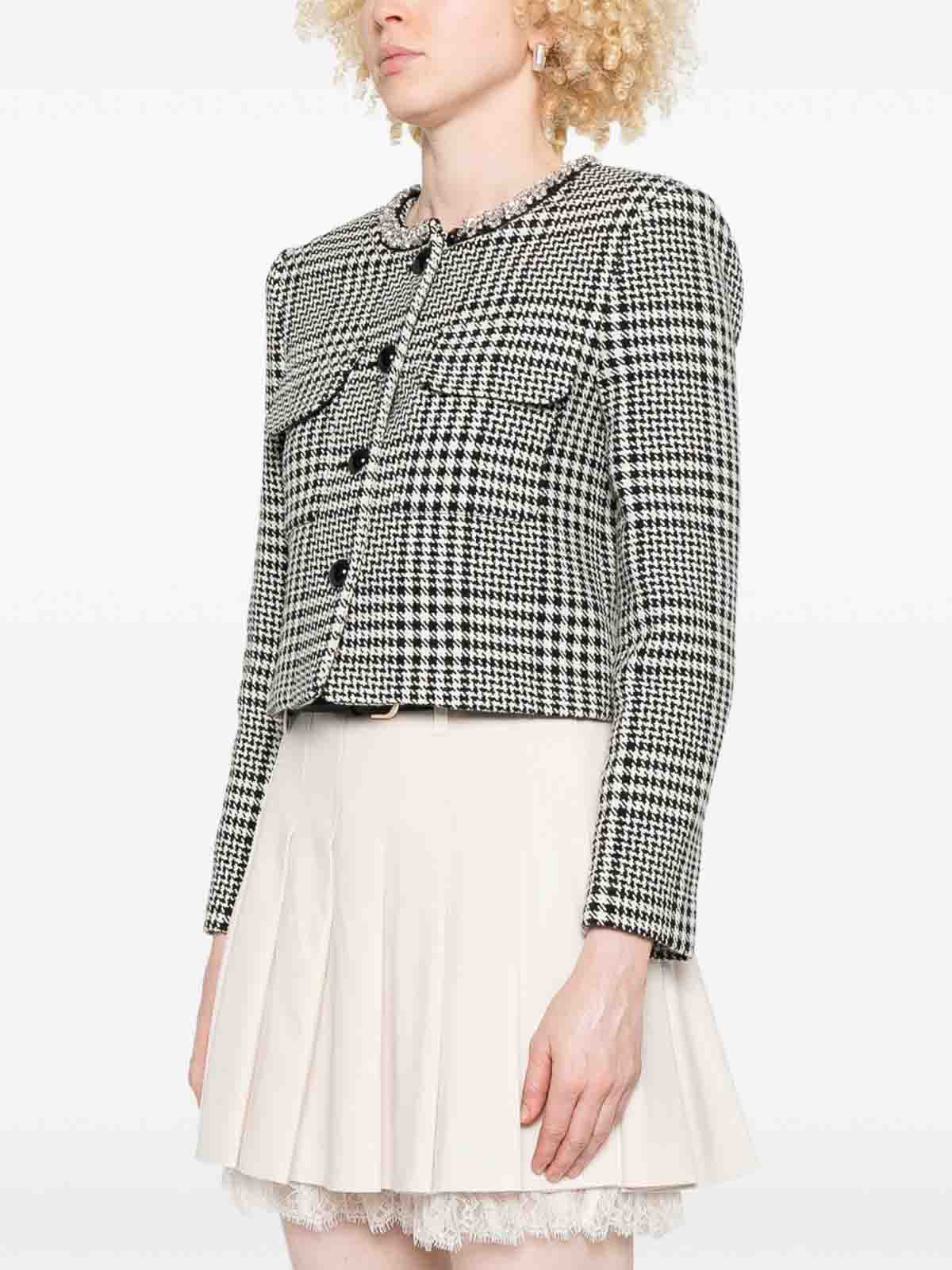 Self-portrait Wool Blend Checked Jacket In White