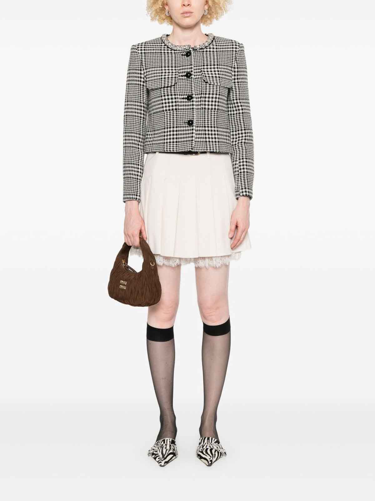 Self-portrait Wool Blend Checked Jacket In White