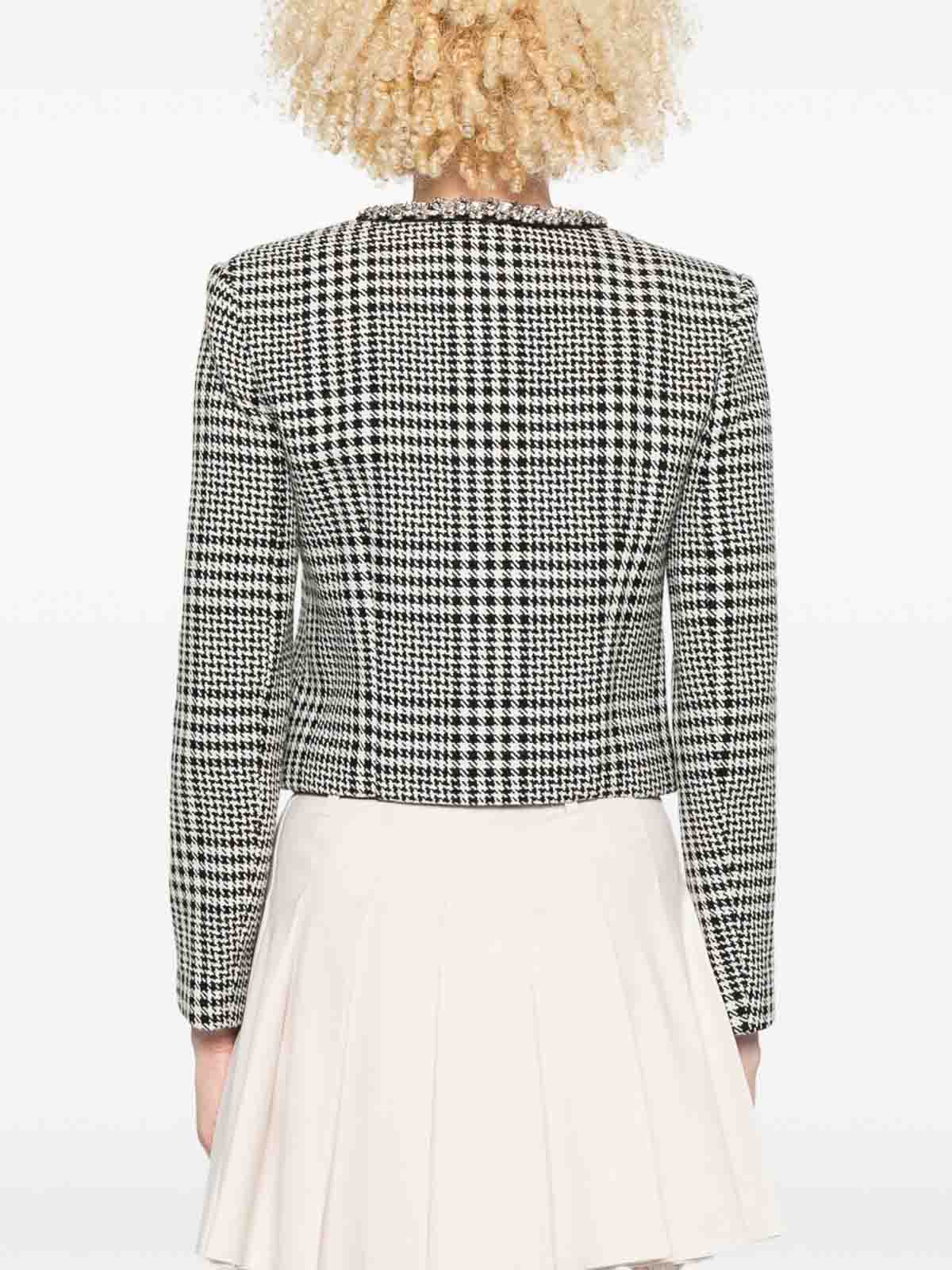 Self-portrait Wool Blend Checked Jacket In White