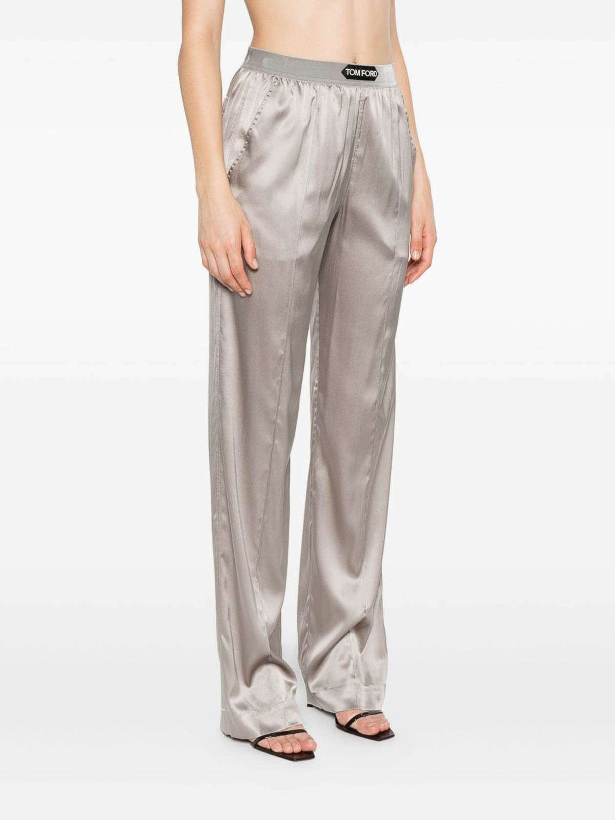 Tom Ford Wide-leg Trousers With Satin Finish In Gray