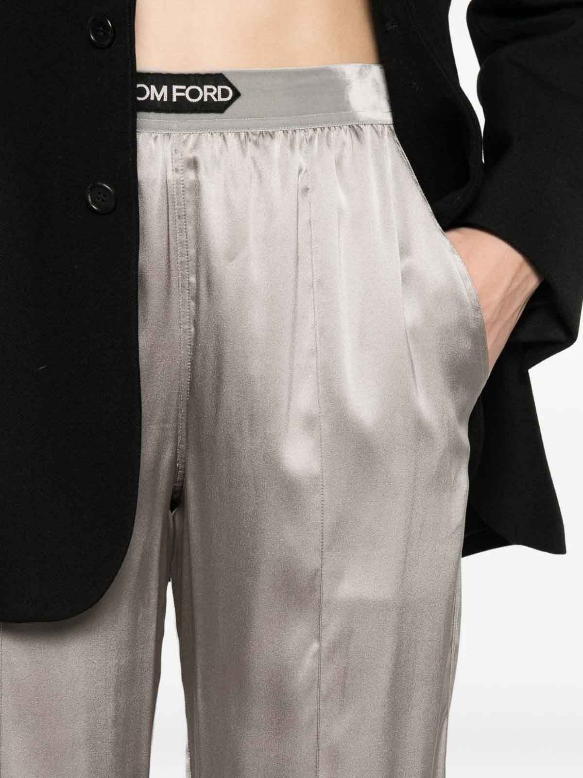 Tom Ford Wide-leg Trousers With Satin Finish In Gray