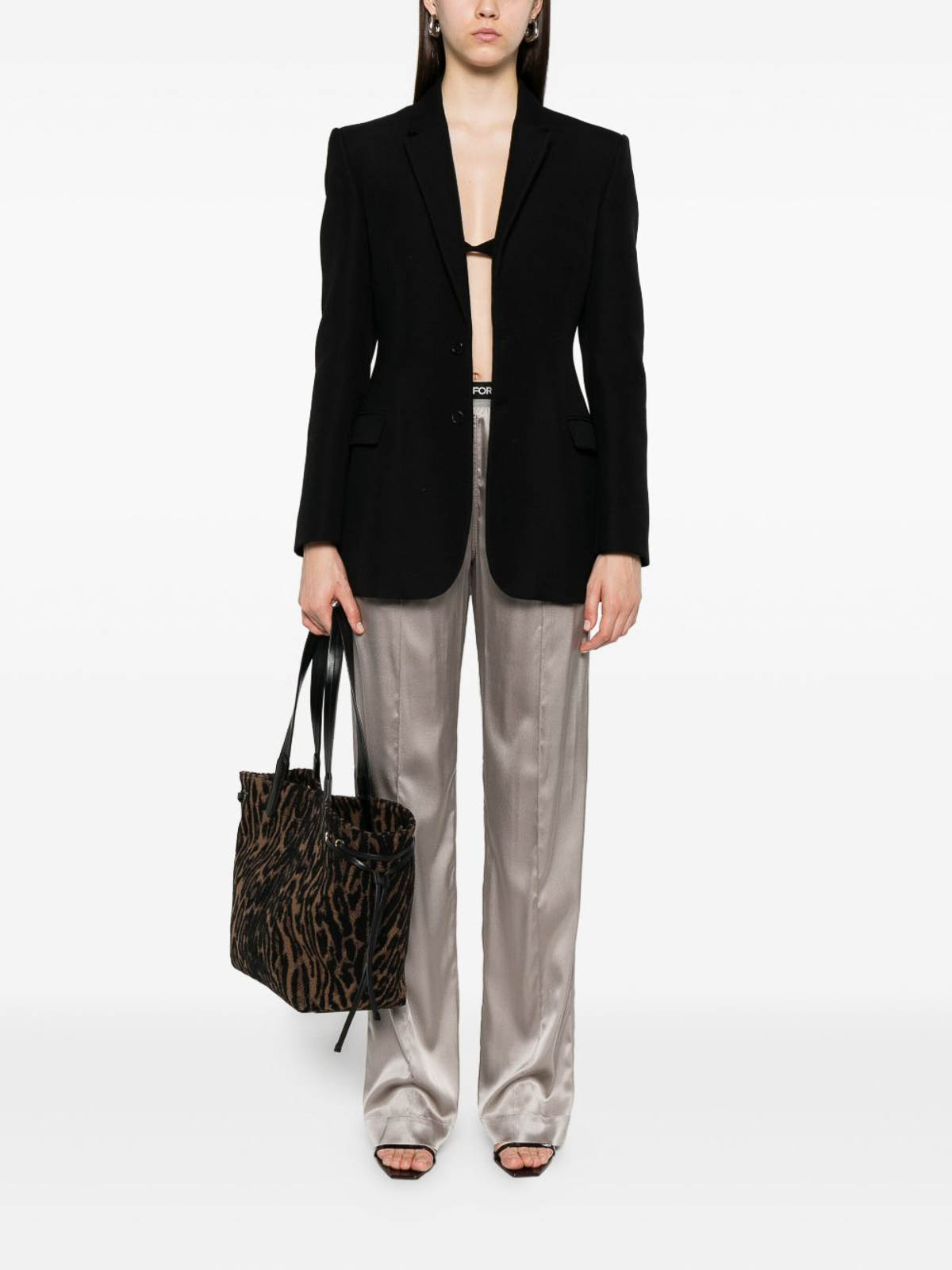 Tom Ford Wide-leg Trousers With Satin Finish In Gray