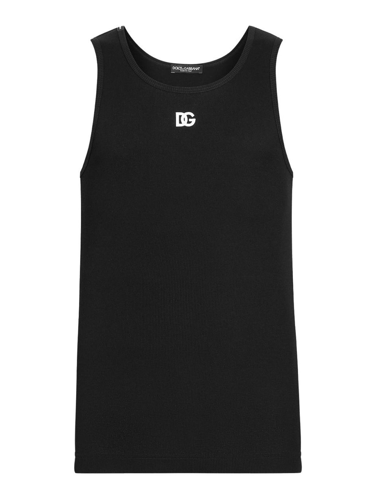 Dolce & Gabbana Ribbed Cotton Tank Top With Round Neckline In Black