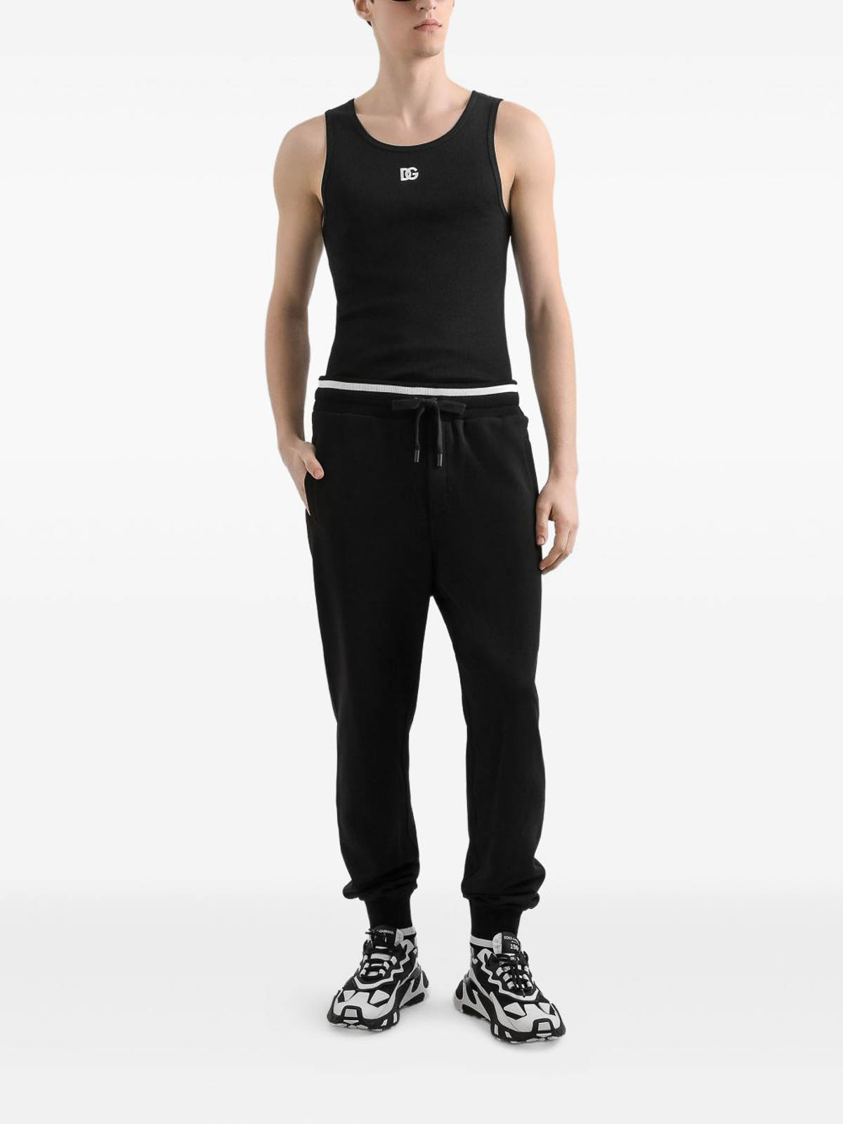 Dolce & Gabbana Ribbed Cotton Tank Top With Round Neckline In Black