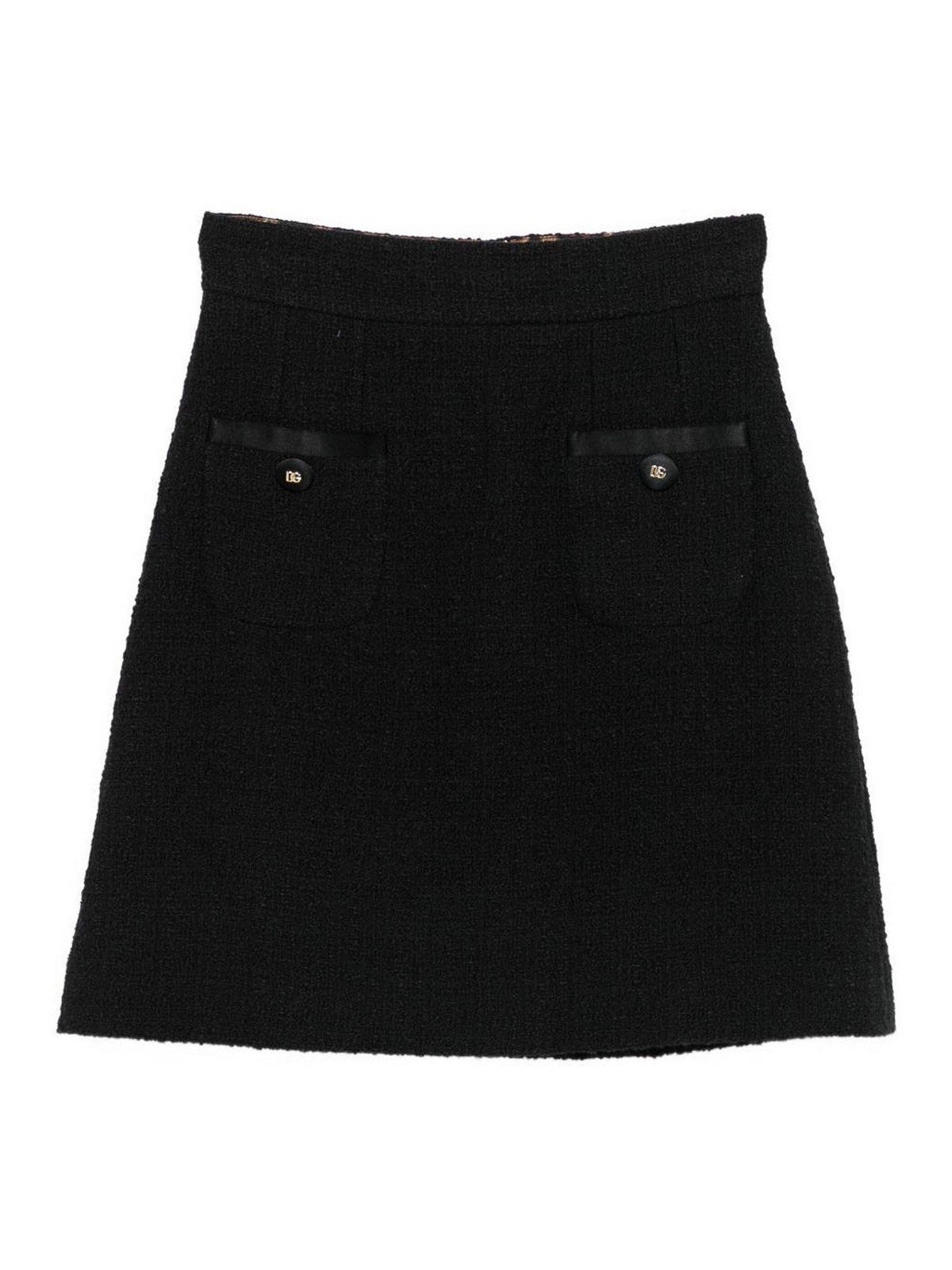 Dolce & Gabbana Cotton Skirt With Button Embellishment And Patch Pockets In Black