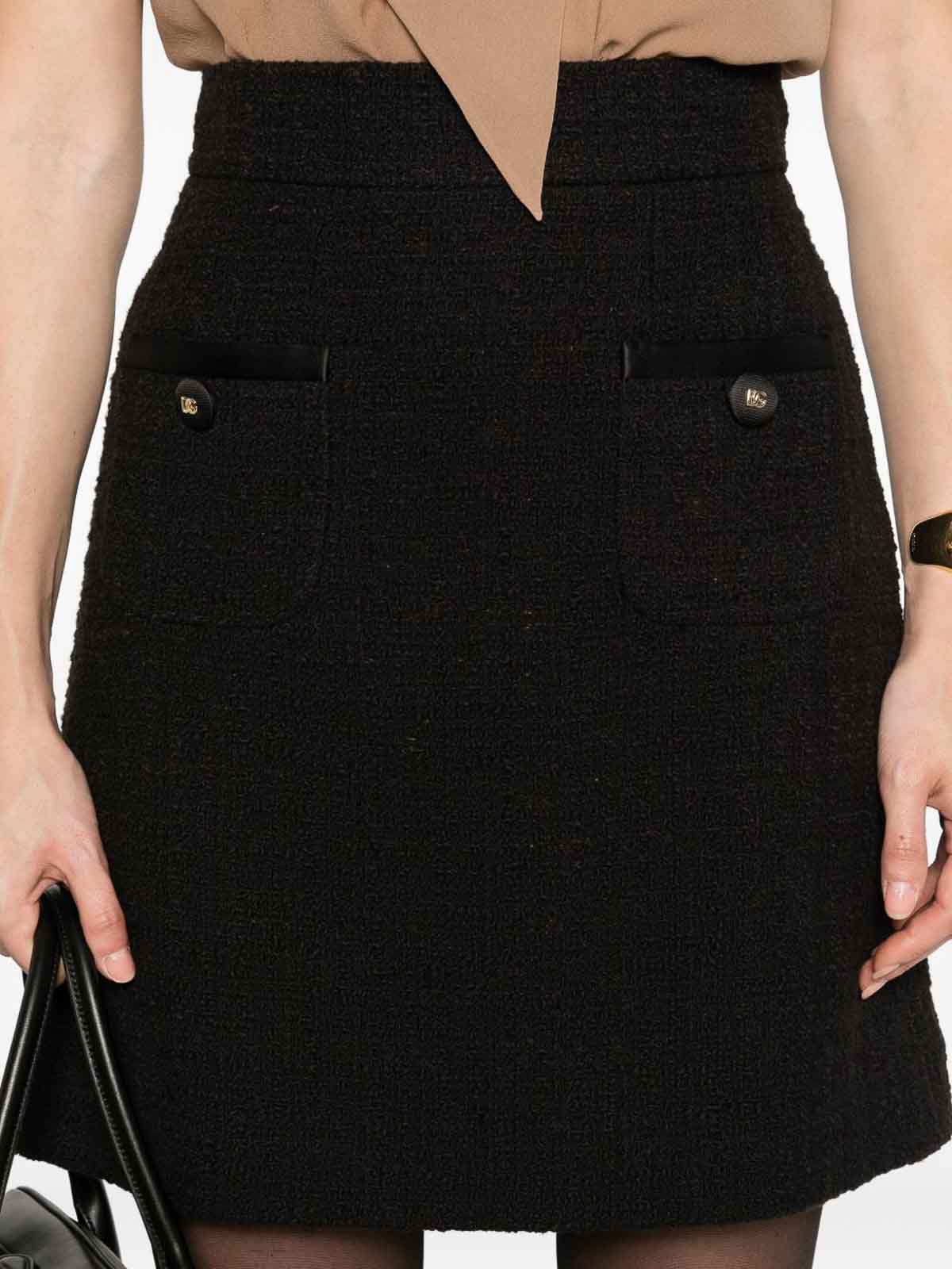 Dolce & Gabbana Cotton Skirt With Button Embellishment And Patch Pockets In Black
