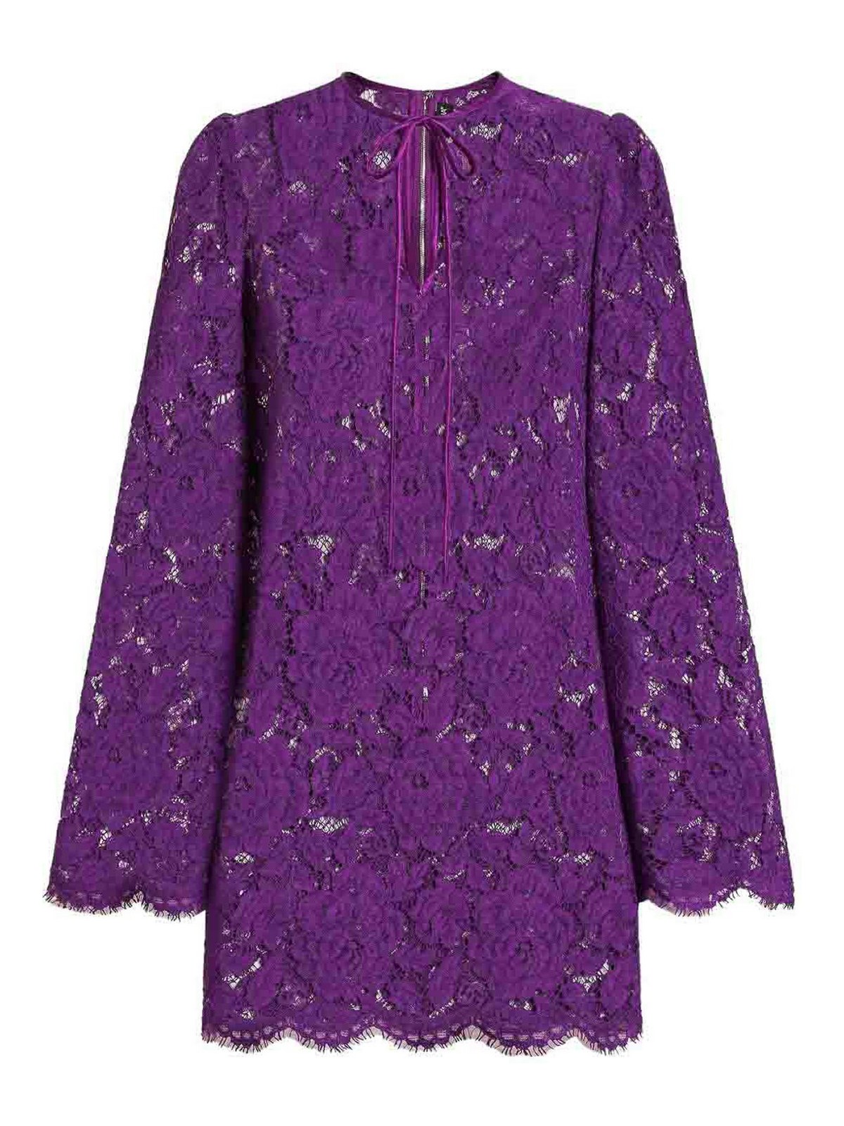 Dolce & Gabbana Bell Sleeves Mini Lace Dress In Purple
