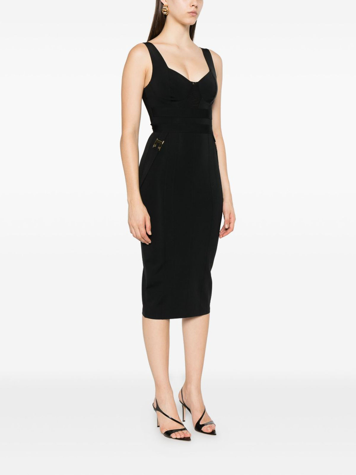 Elisabetta Franchi Fitted Black Dress With Sweetheart Neckline In Black