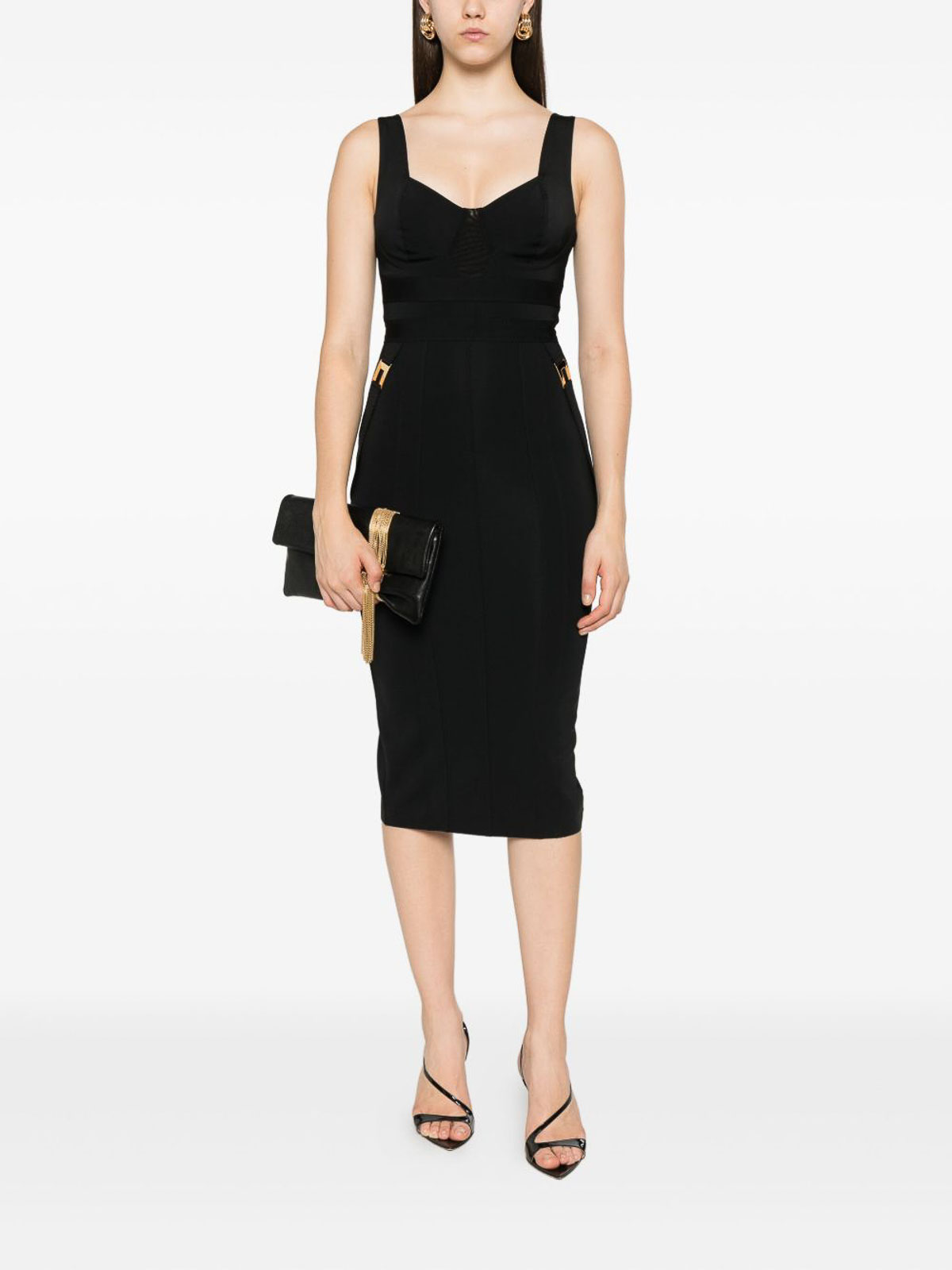 Elisabetta Franchi Fitted Black Dress With Sweetheart Neckline In Black