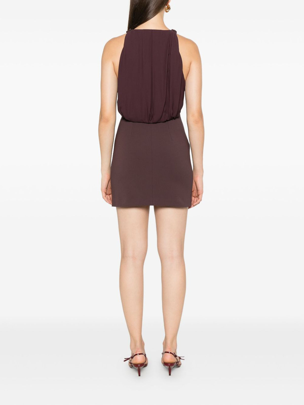 Elisabetta Franchi Bordeaux Sleeveless Dress With Chain Decoration On The Front In Fabric Woman In Brown