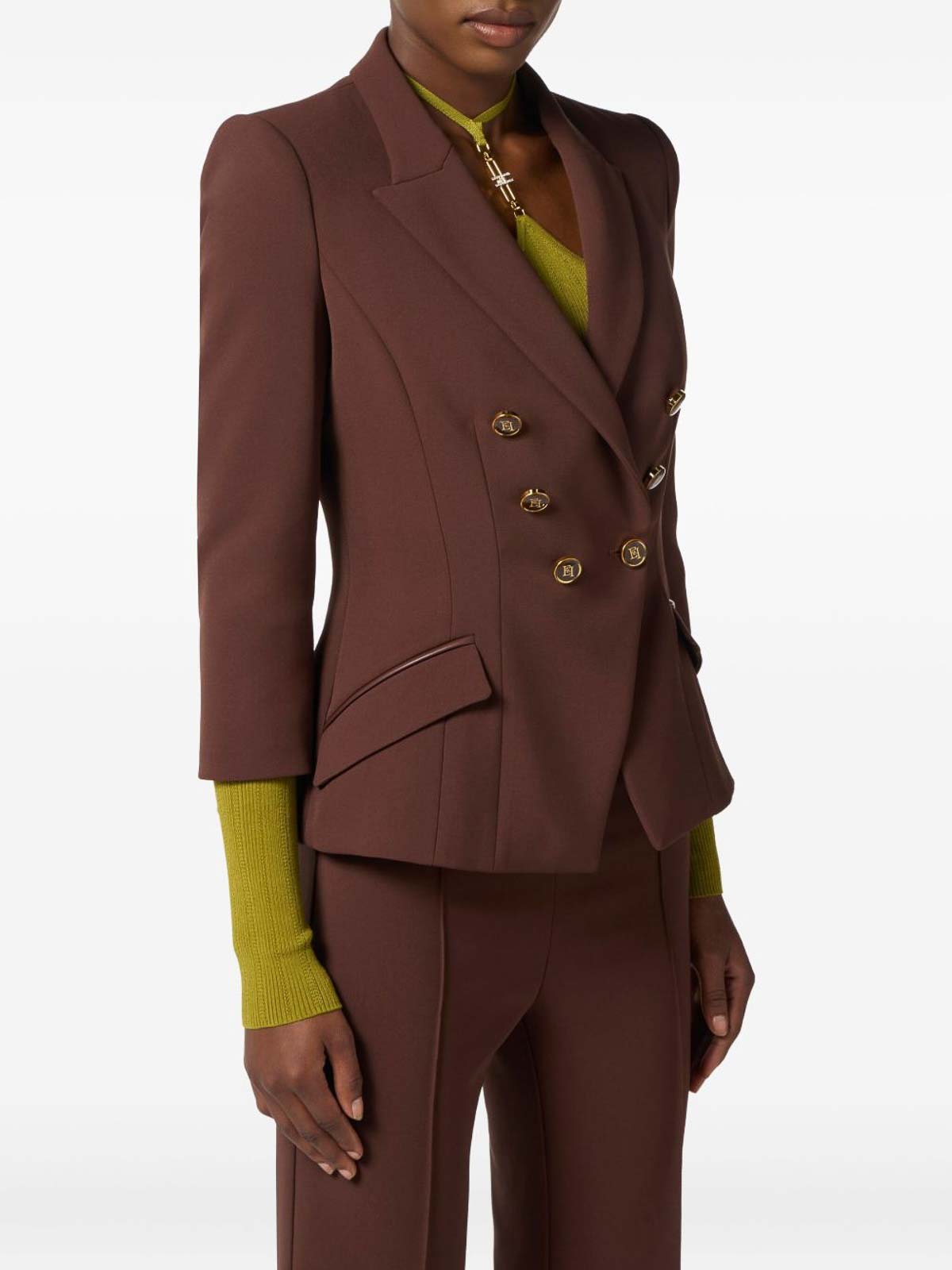 Elisabetta Franchi Single-breasted Jacket In Brown
