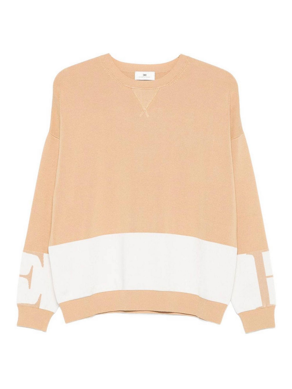 Elisabetta Franchi Tricot Crewneck Sweater In Neutral
