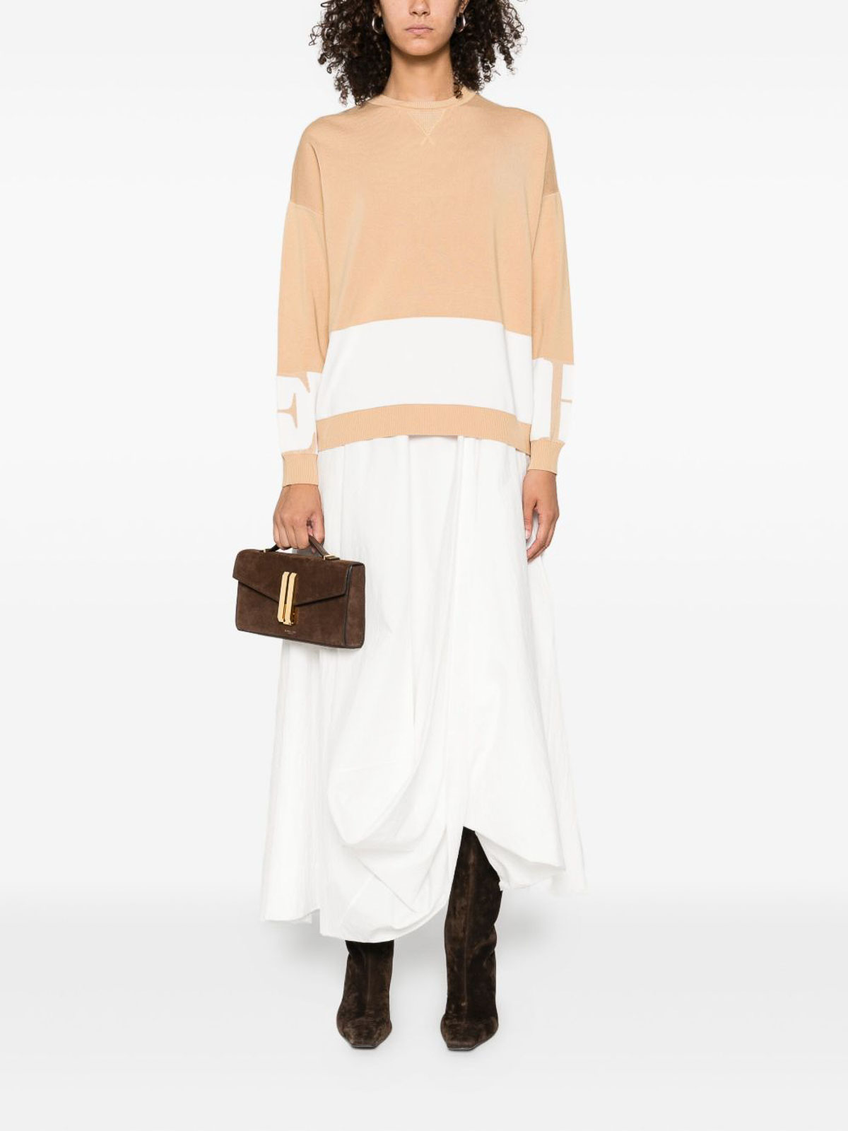 Elisabetta Franchi Tricot Crewneck Sweater In Neutral