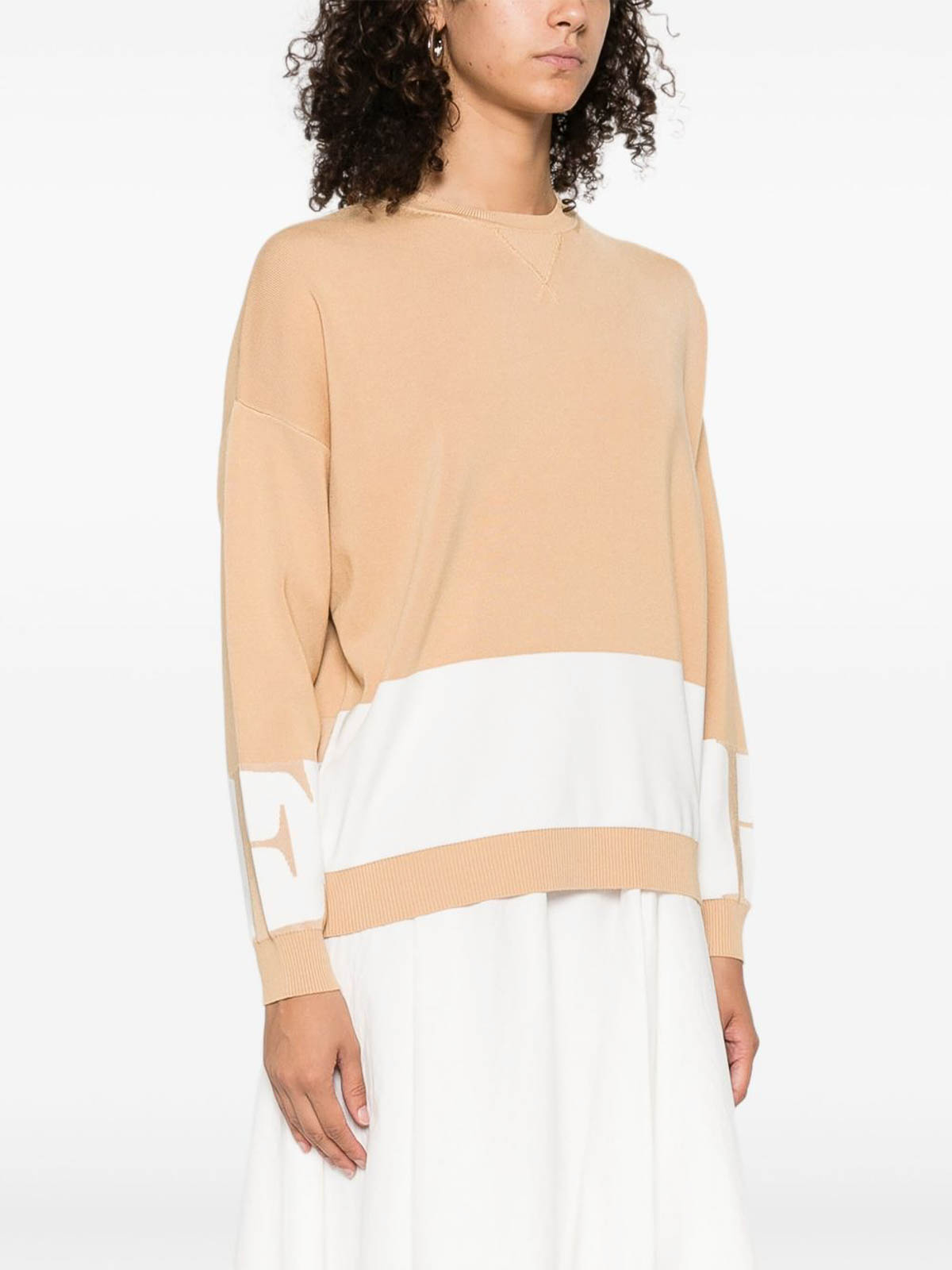 Elisabetta Franchi Tricot Crewneck Sweater In Neutral