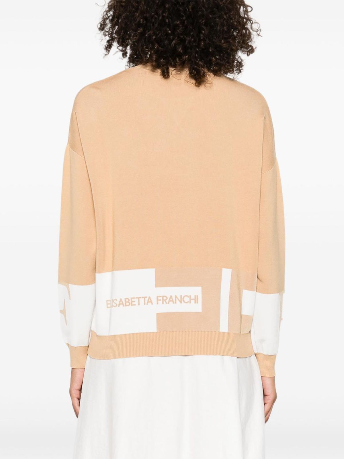 Elisabetta Franchi Tricot Crewneck Sweater In Neutral