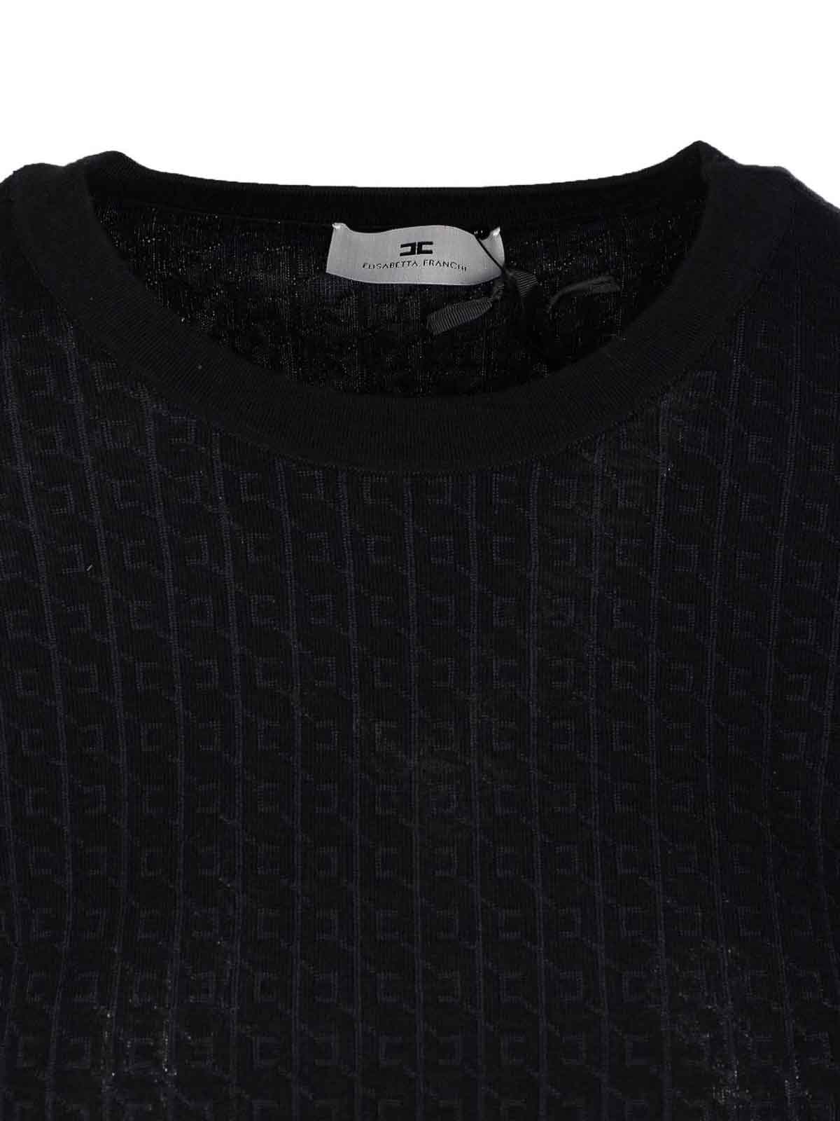 Elisabetta Franchi Wool Blend Crewneck Sweater In Black