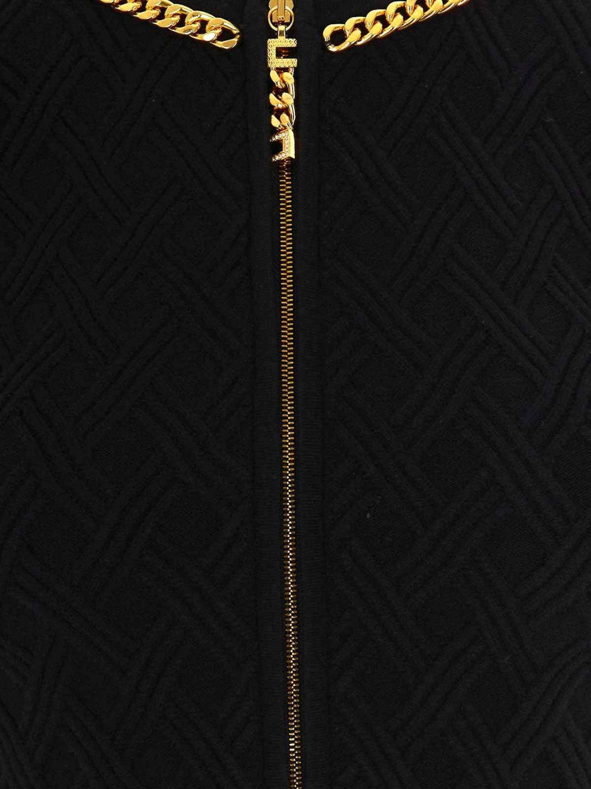Elisabetta Franchi Cardigan In Maglia A Rombi Con Dettaglio Gioiello Nero In Black