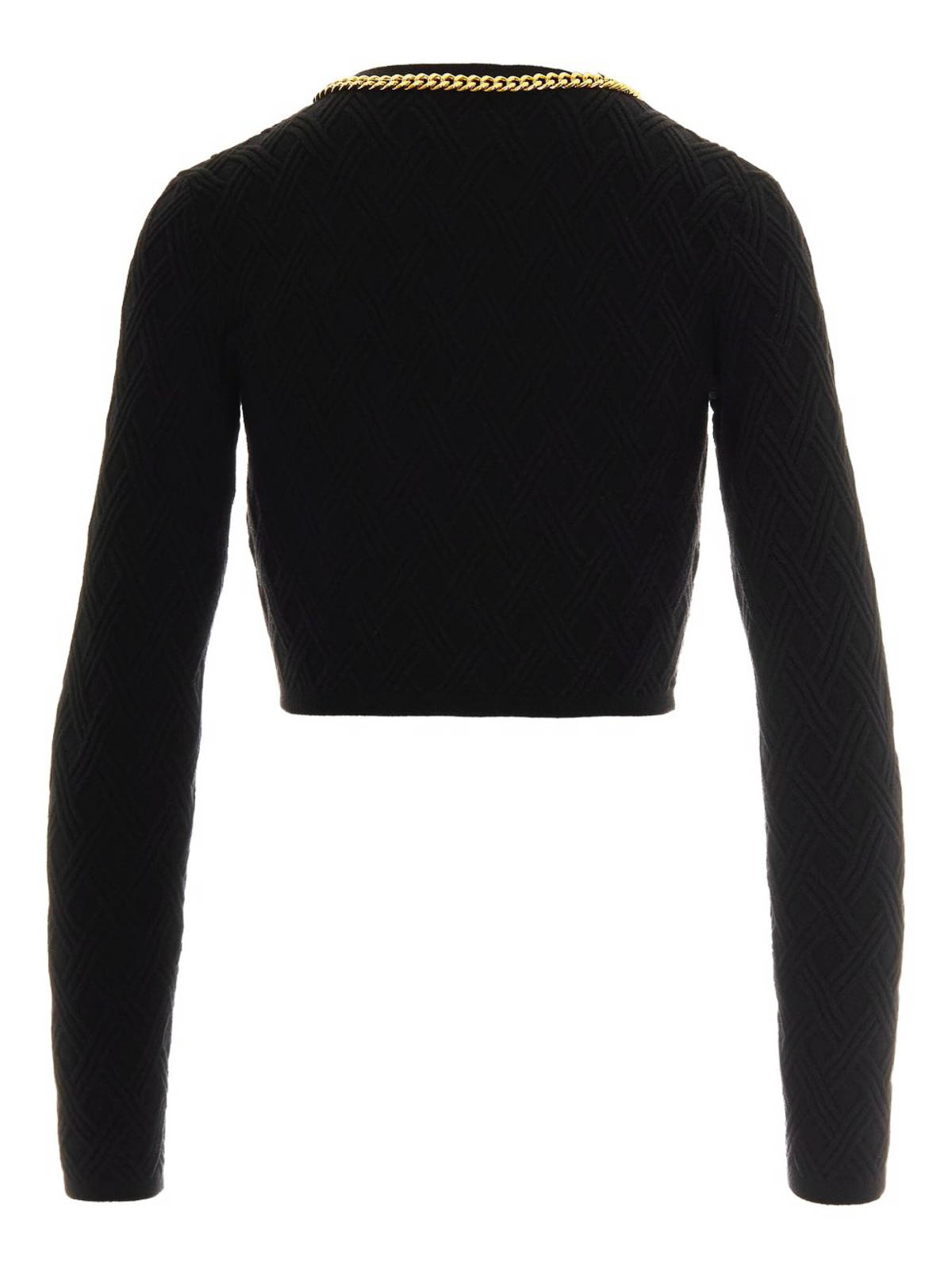 Elisabetta Franchi Cardigan In Maglia A Rombi Con Dettaglio Gioiello Nero In Black