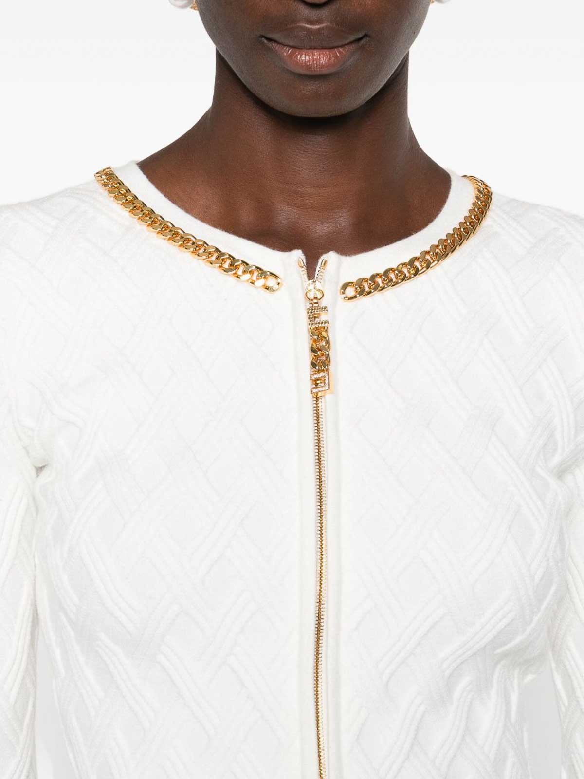 Elisabetta Franchi Chain-trim Diamond-pattern Cardigan In White