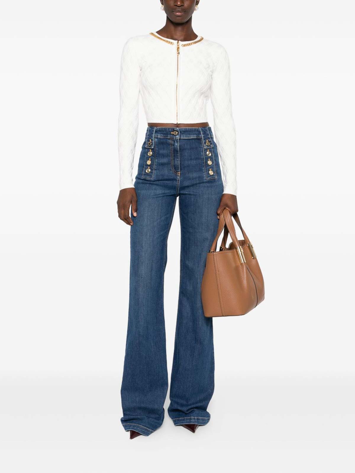 Elisabetta Franchi Chain-trim Diamond-pattern Cardigan In White