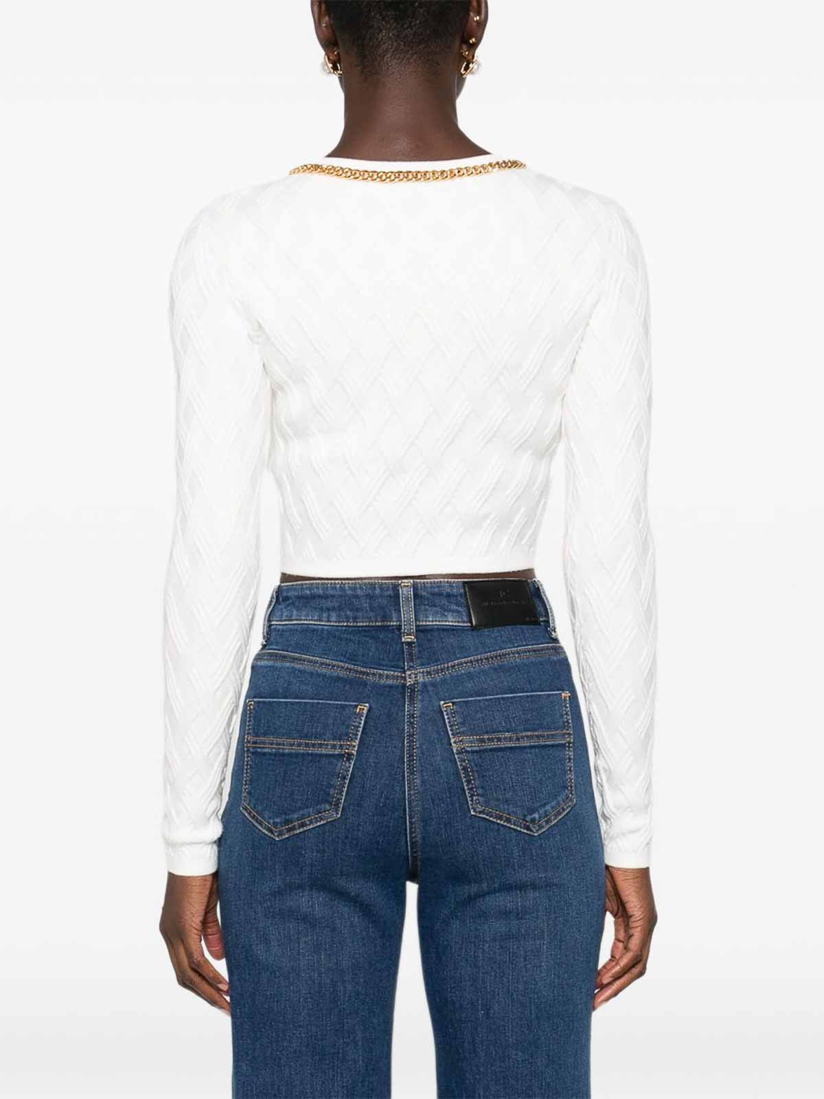 Elisabetta Franchi Chain-trim Diamond-pattern Cardigan In White