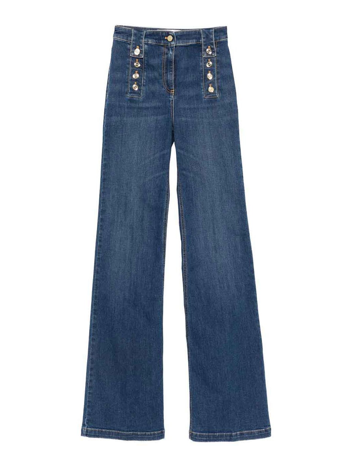 Elisabetta Franchi High-rise Wide-leg Denim Trousers With Back Pockets And Button Accents In Blue