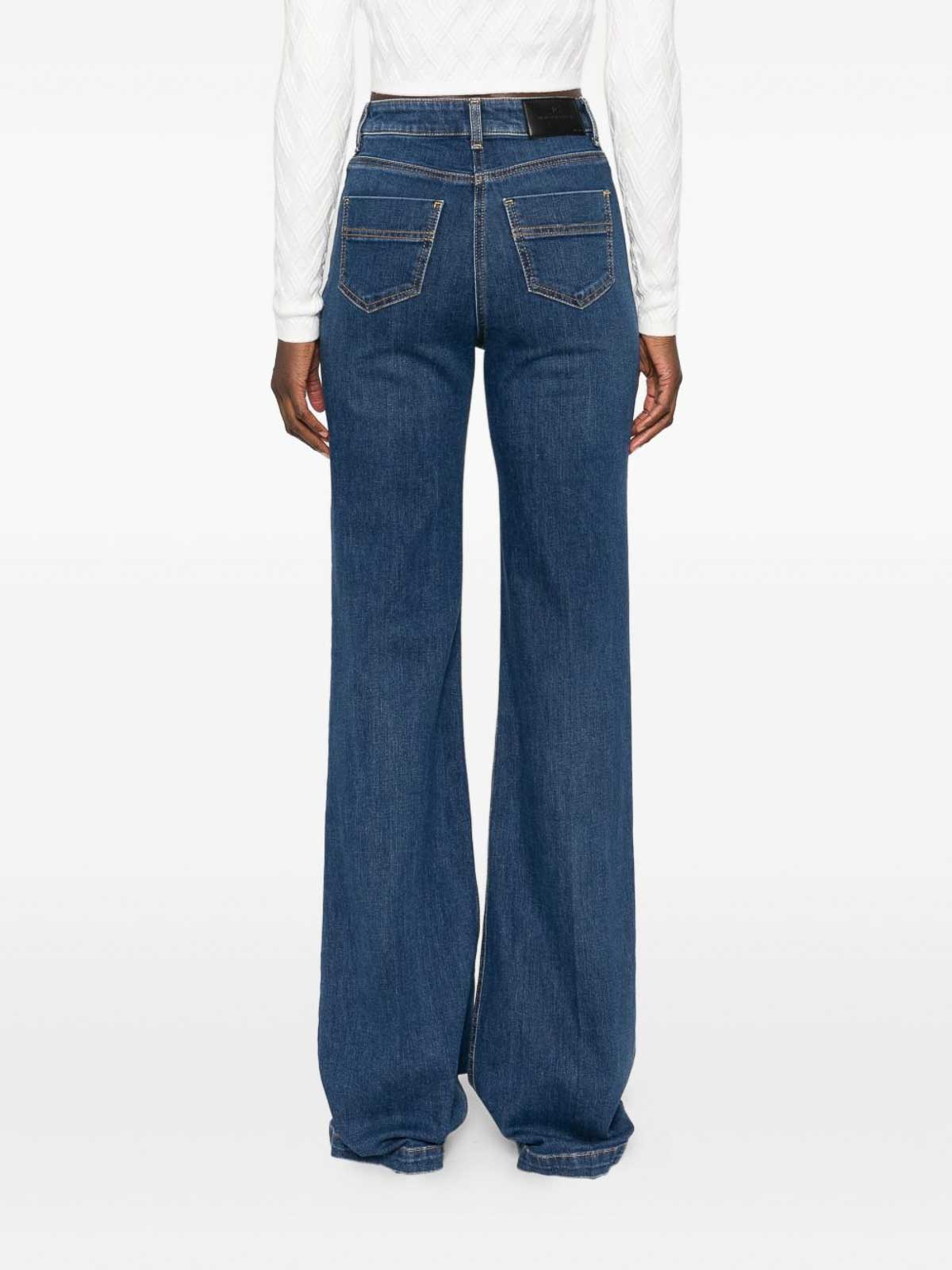 Elisabetta Franchi High-rise Wide-leg Denim Trousers With Back Pockets And Button Accents In Blue