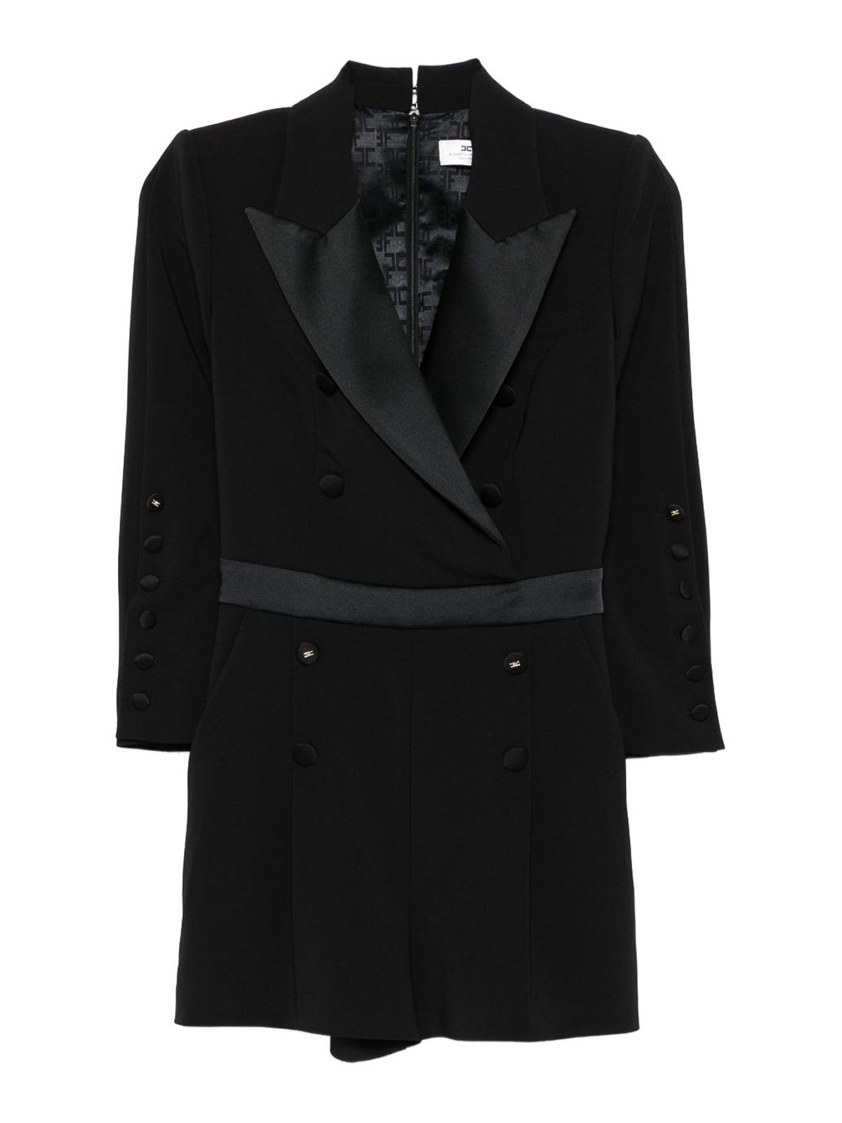 Elisabetta Franchi Short Jumpsuit With Button Detailing And Long Sleeves In Blue
