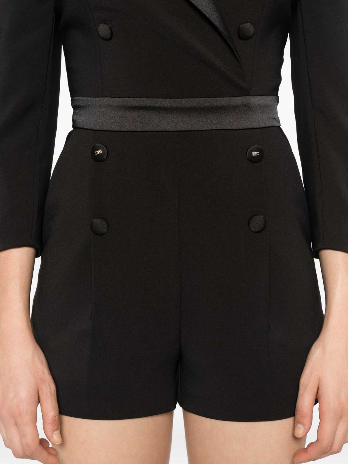 Elisabetta Franchi Short Jumpsuit With Button Detailing And Long Sleeves In Blue
