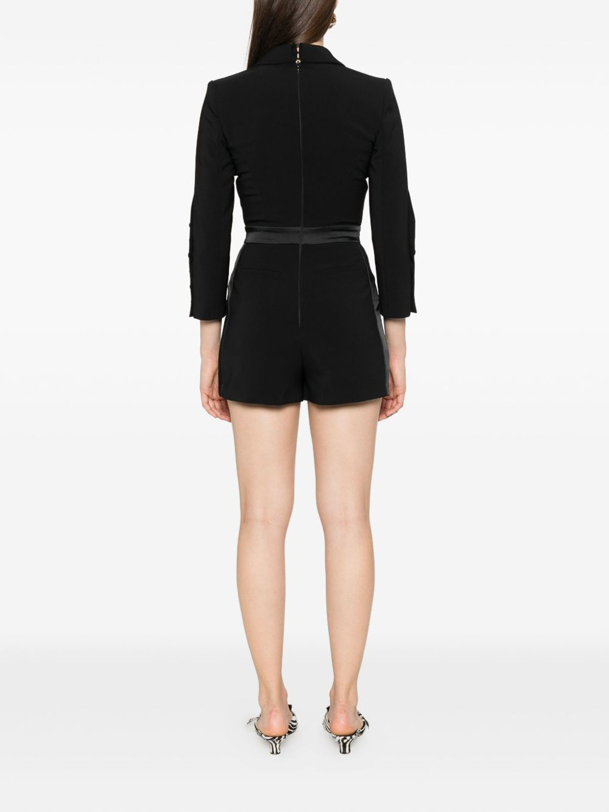 Elisabetta Franchi Short Jumpsuit With Button Detailing And Long Sleeves In Blue