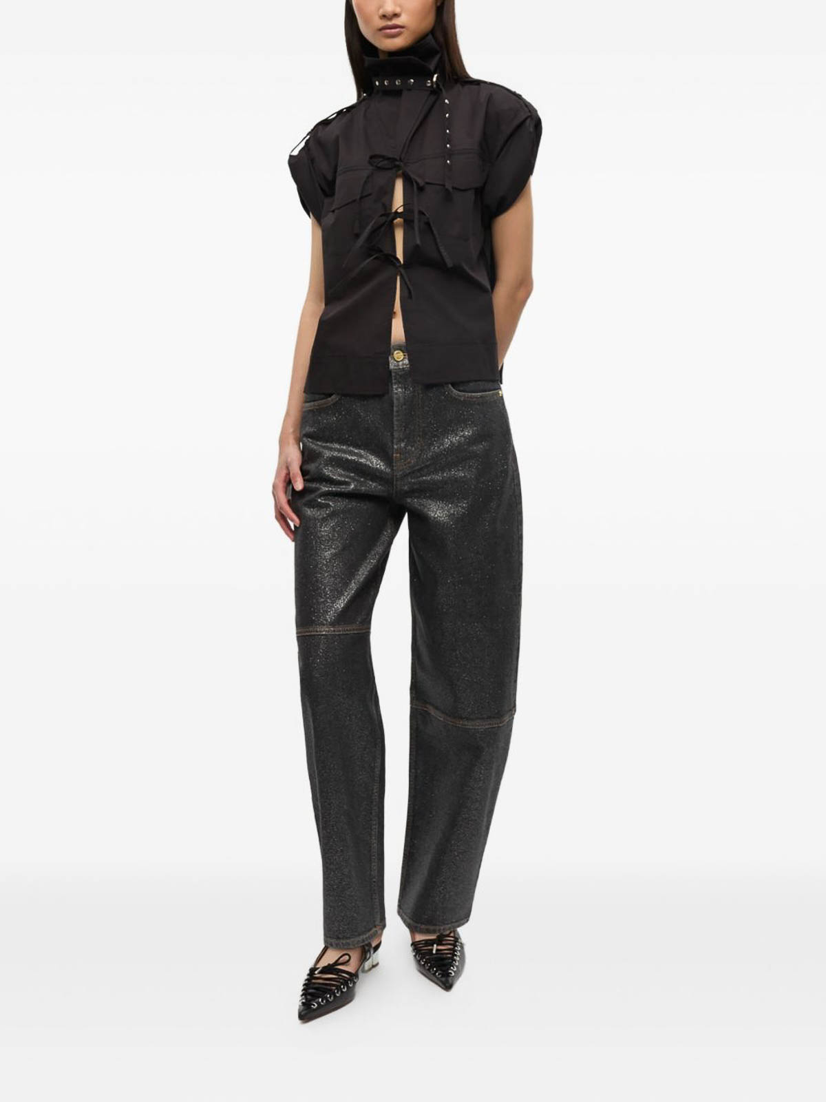Ganni Organic Cotton Denim Jeans In Black