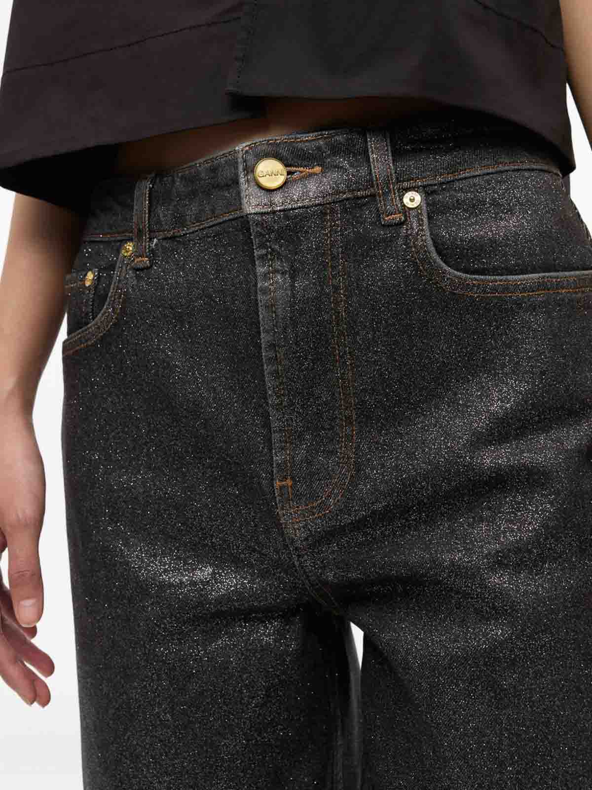 Ganni Organic Cotton Denim Jeans In Black