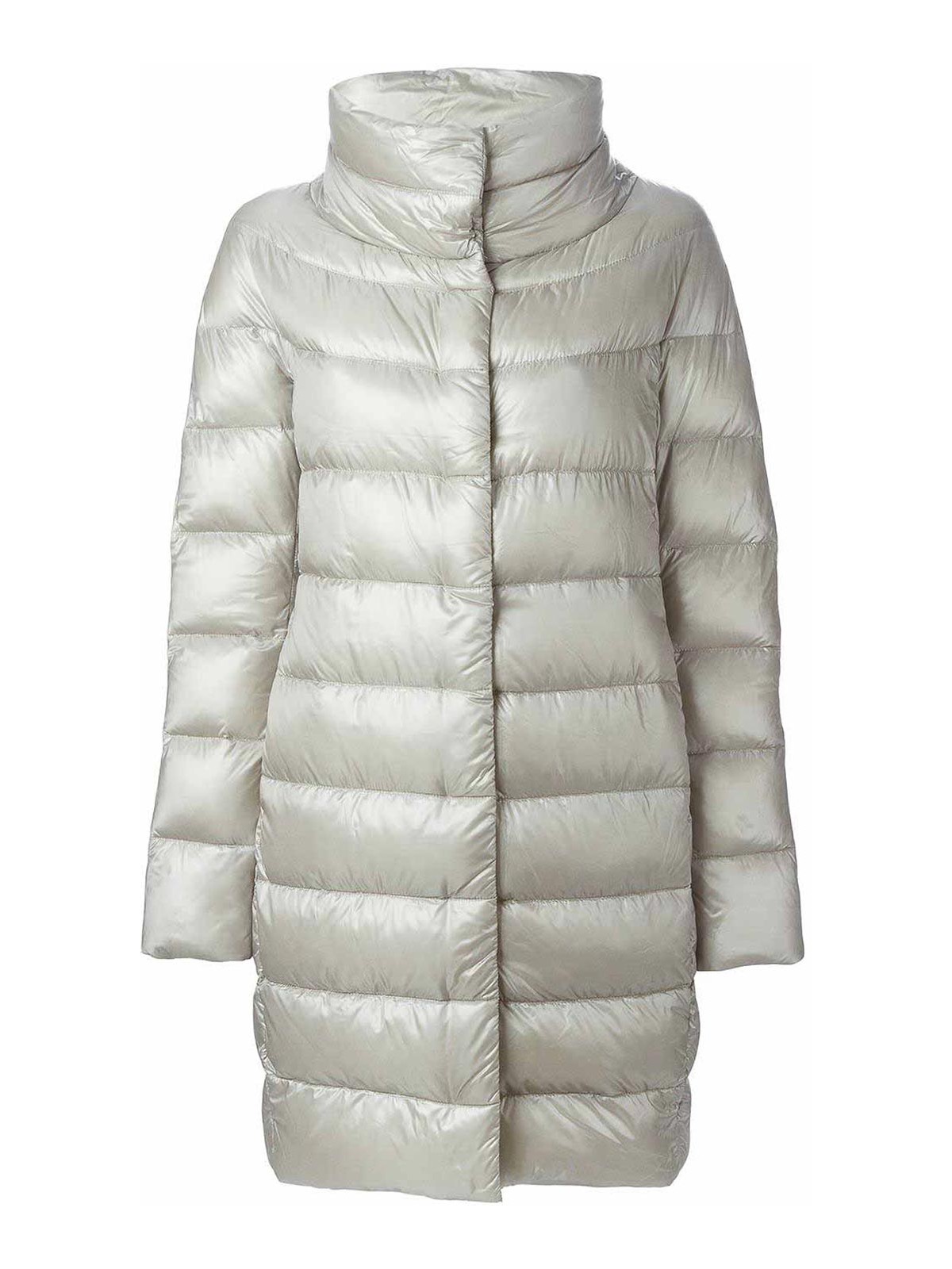 Herno Long Quilted Padded Coat With High Collar In Gray
