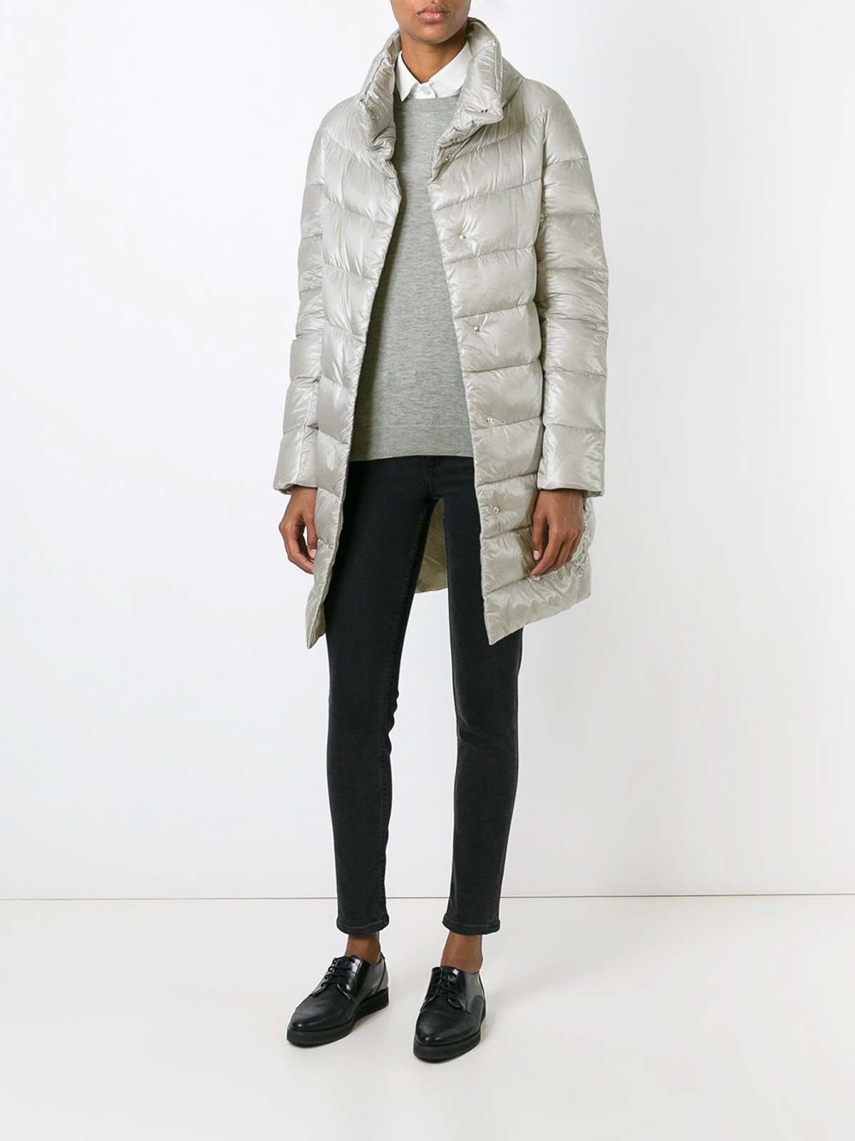 Herno Long Quilted Padded Coat With High Collar In Gray