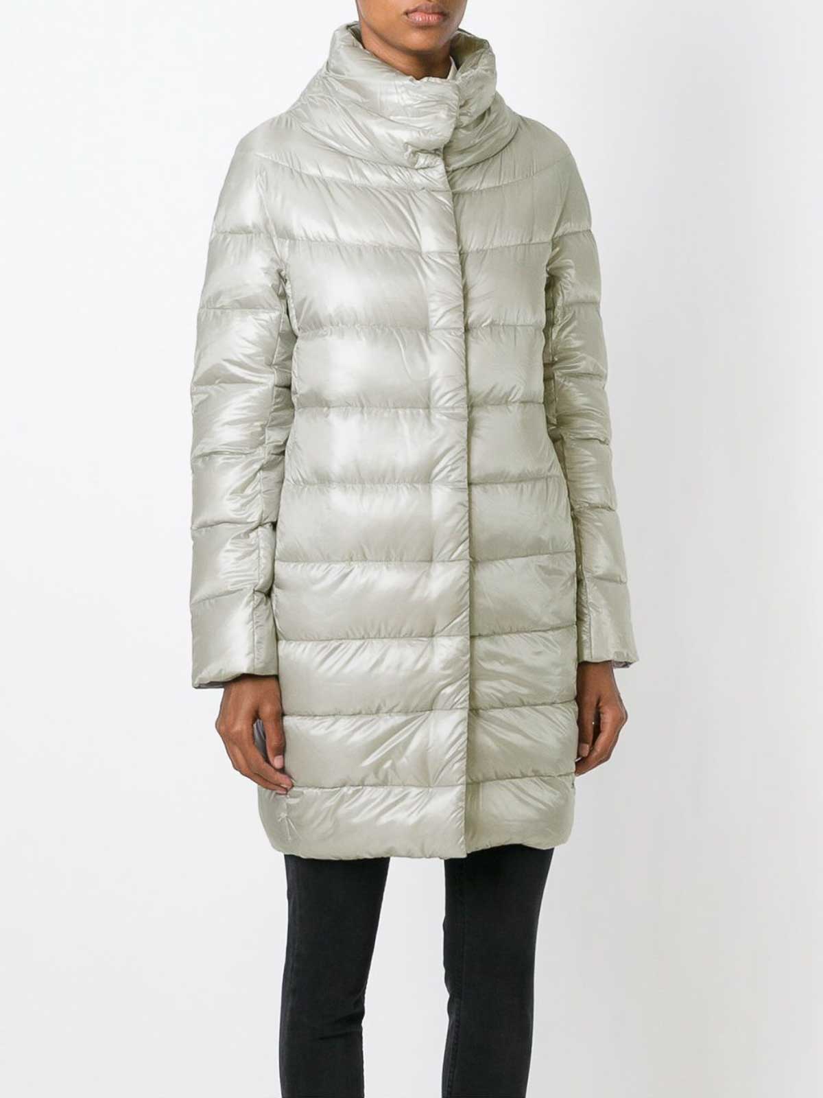 Herno Long Quilted Padded Coat With High Collar In Gray