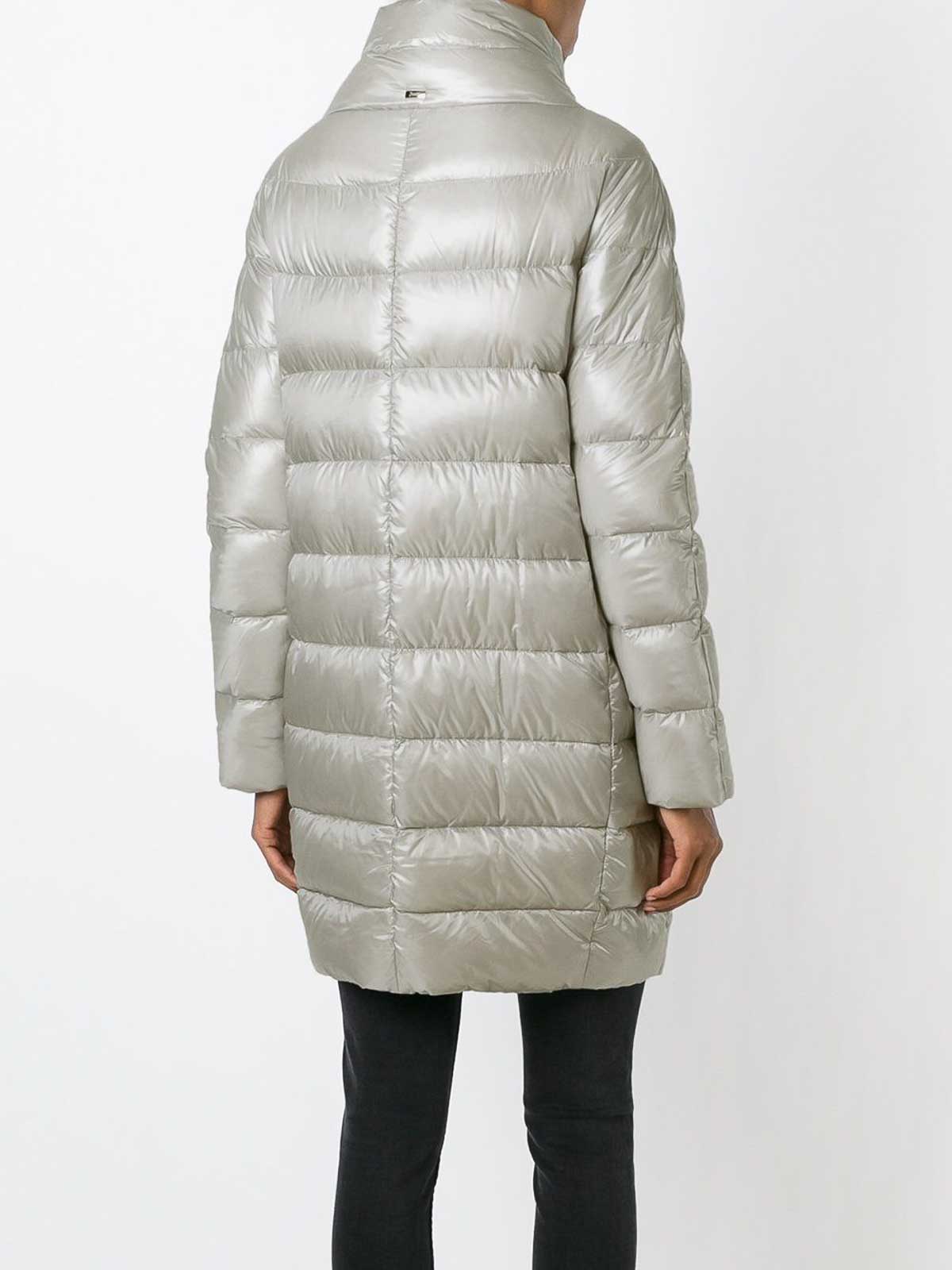 Herno Long Quilted Padded Coat With High Collar In Gray