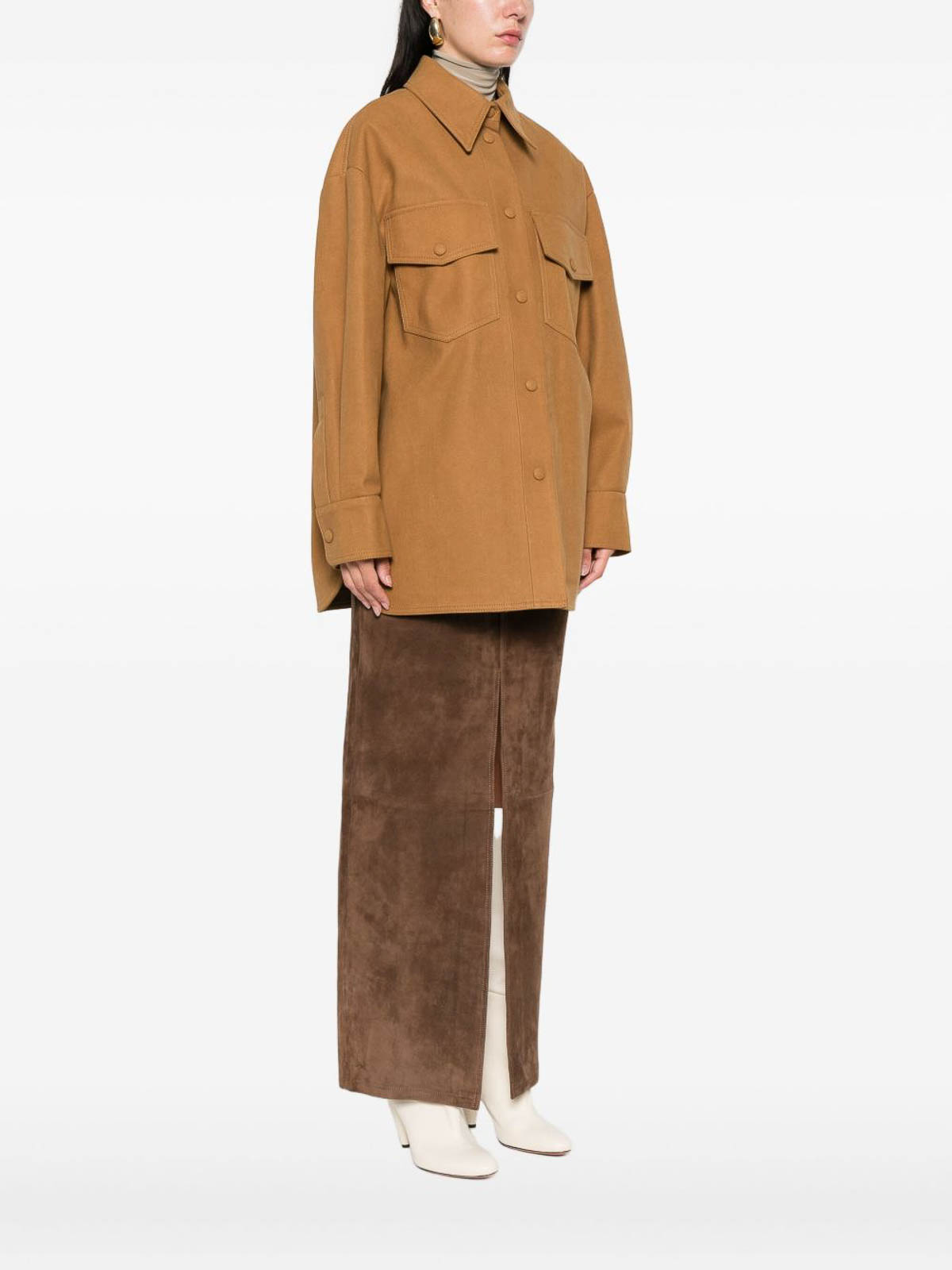 Stella Mccartney Faux Suede Leather Overshirt In Brown