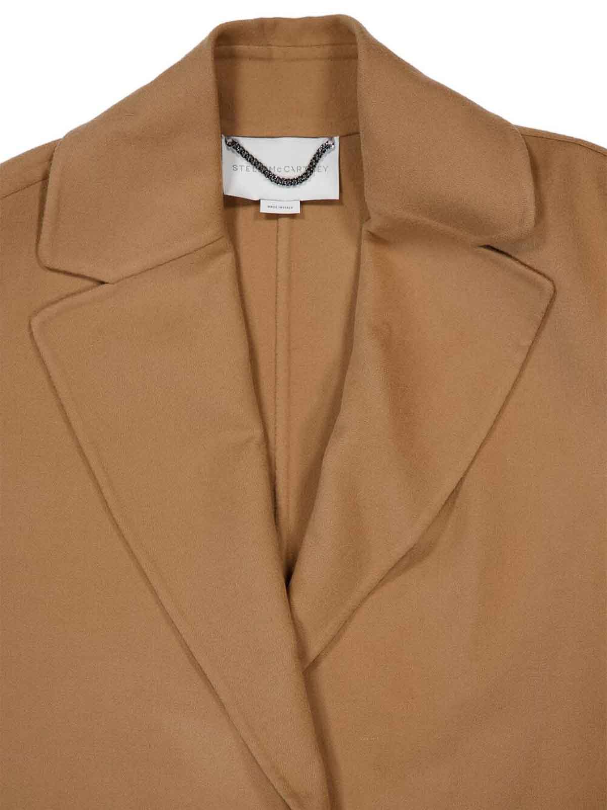 Stella Mccartney Belted Double Face Wool Wrap Coat In Brown